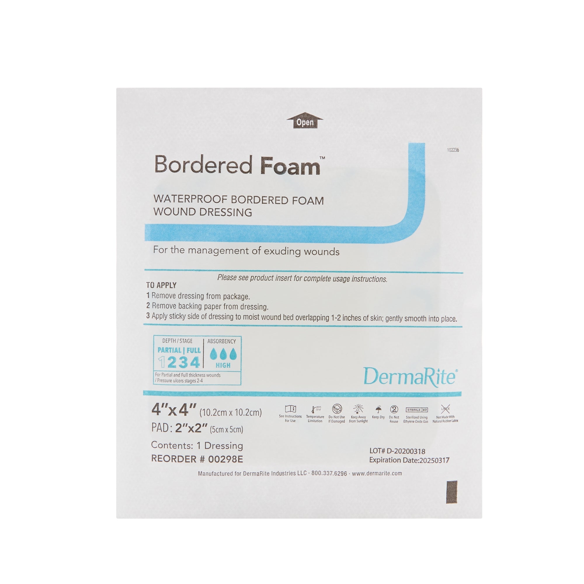 Foam Dressing BorderedFoam 4 X 4 Inch With Border Waterproof Backing Nonacrylic Adhesive Square Sterile, Packaging Type- Box
