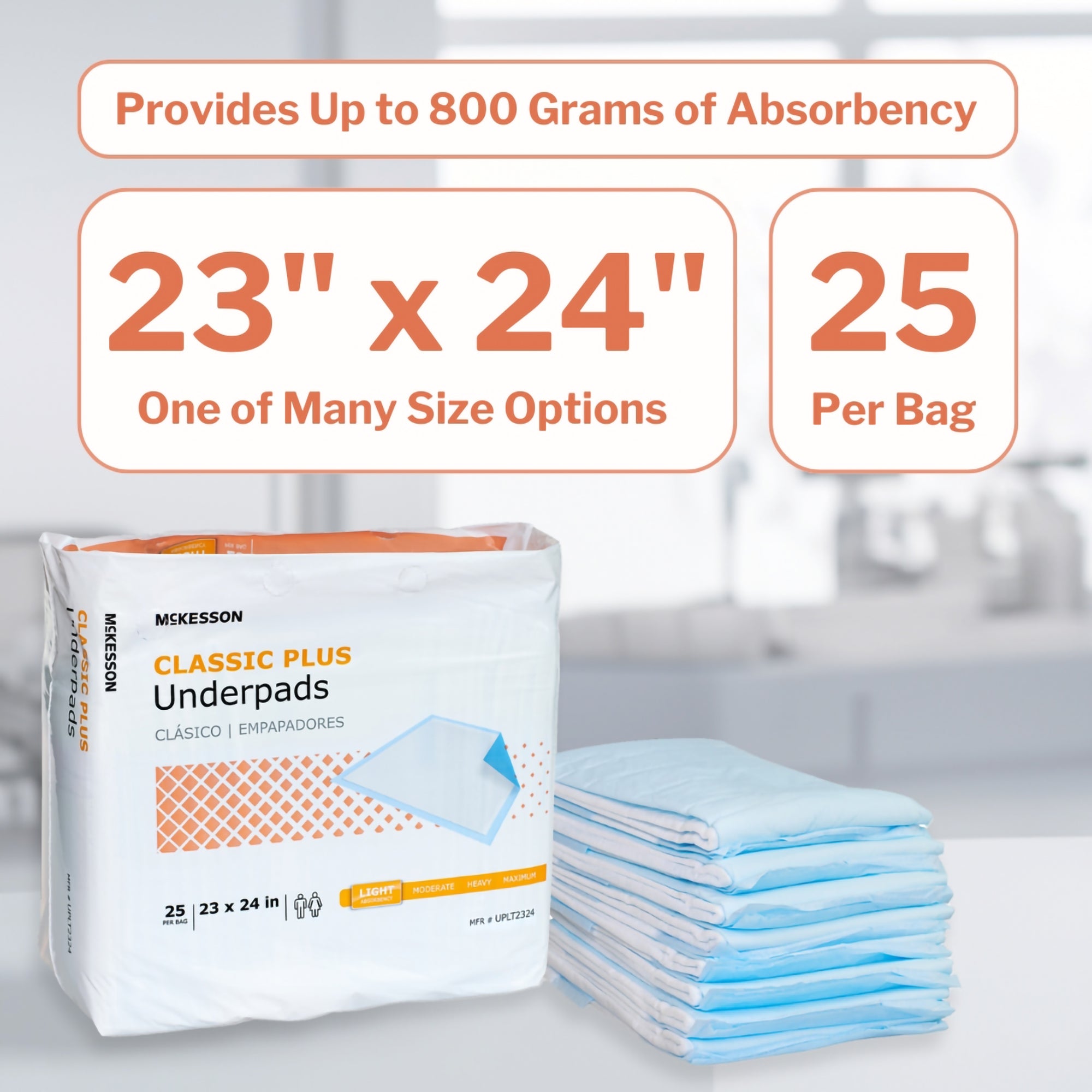 Disposable Underpad McKesson Classic Plus 23 X 24 Inch Fluff / Polymer Light Absorbency, Packaging Type- Case