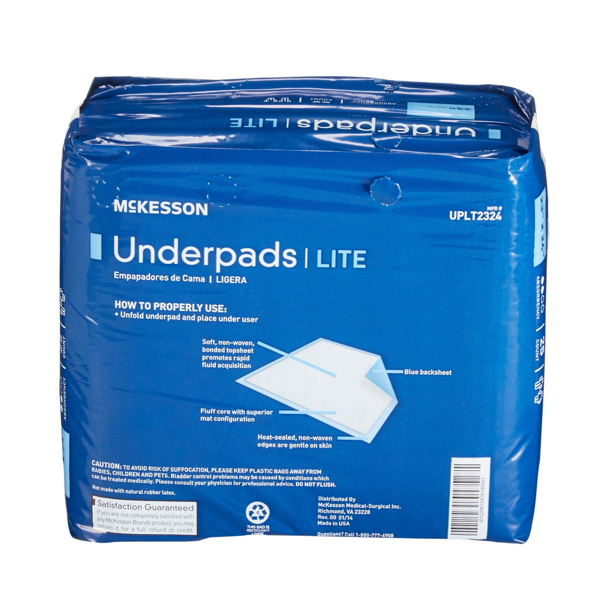Disposable Underpad McKesson Classic Plus 23 X 24 Inch Fluff / Polymer Light Absorbency | 8BG/Case