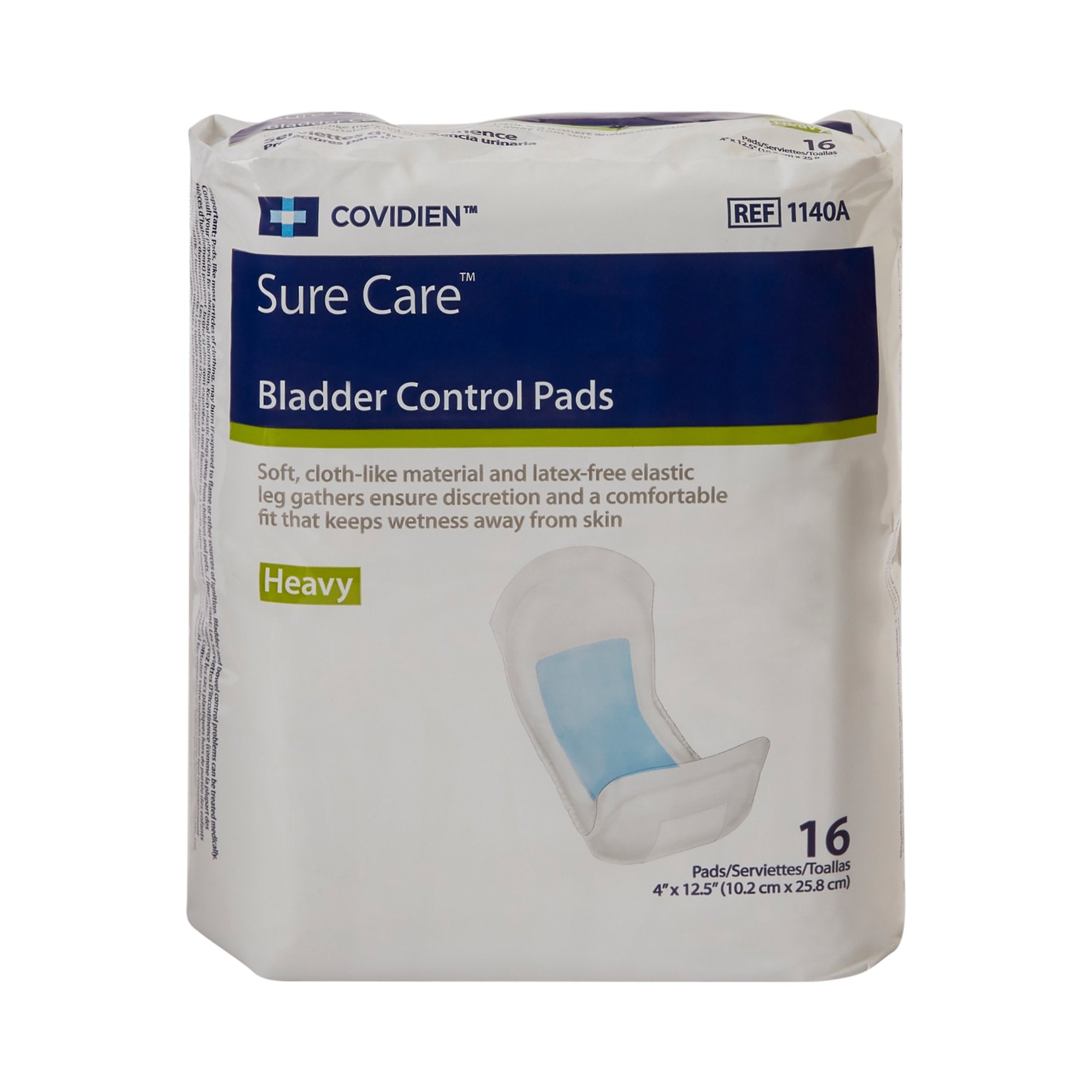 Bladder Control Pad Sure Care 4 X 12-1/2 Inch Heavy Absorbency Polymer Core One Size Fits Most, Packaging Type- Case
