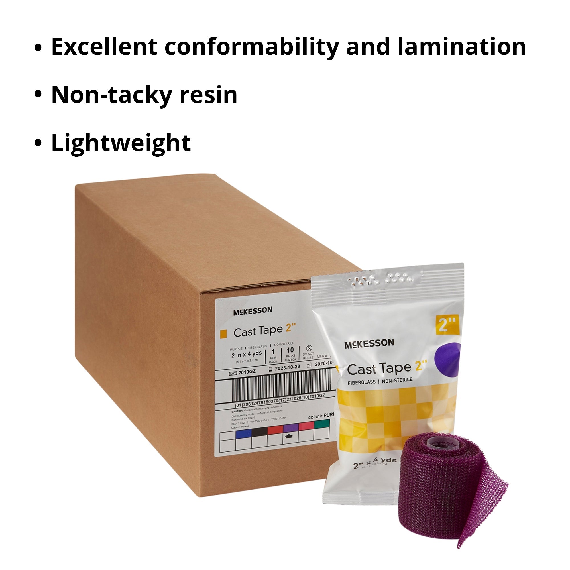 Cast Tape McKesson 2 Inch X 12 Foot Fiberglass Purple, Packaging Type- Box
