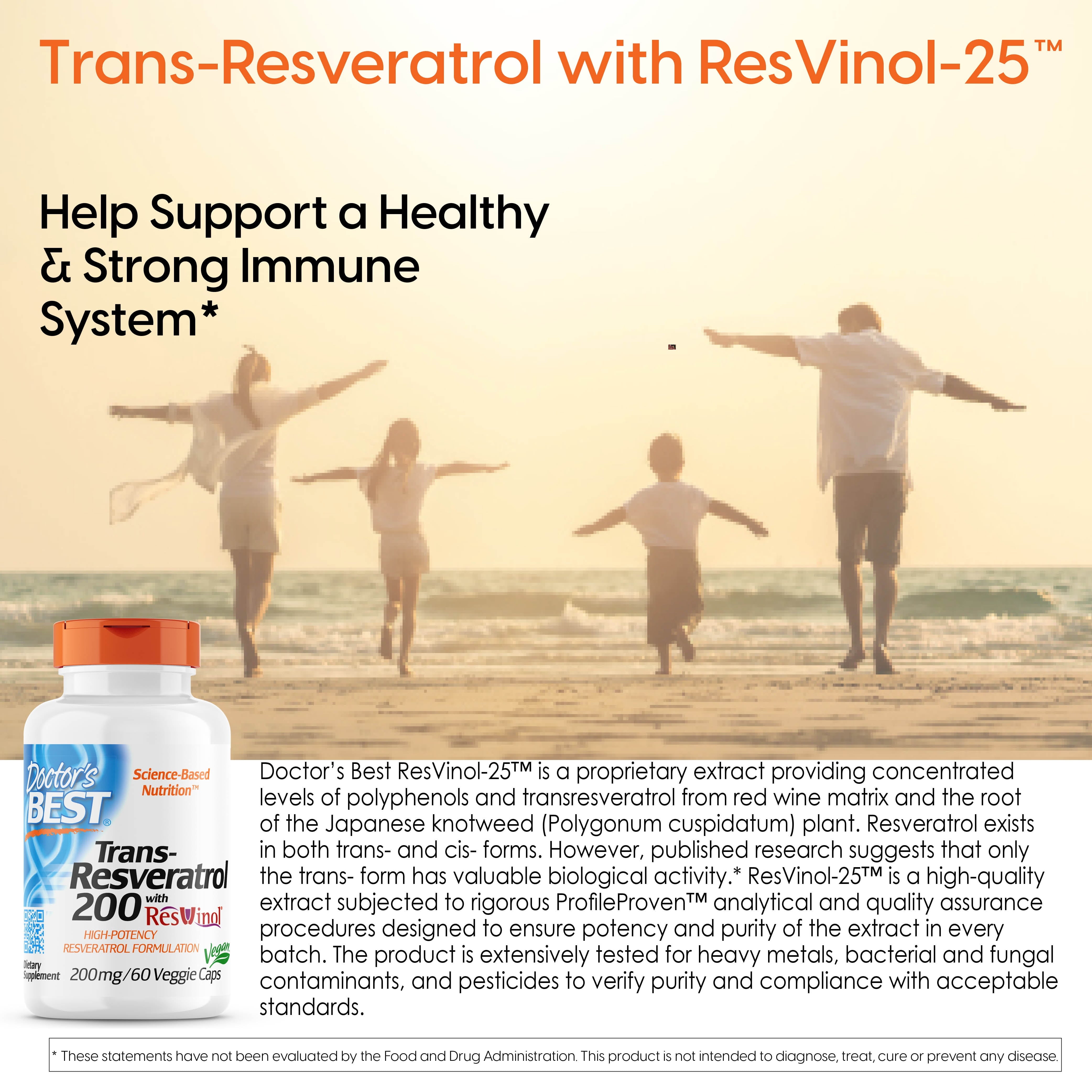 Trans-Resveratrol with Resvinol, Non-Gmo, Vegan, Gluten Free, Soy Free, 200 Mg, 60 Veggie Caps