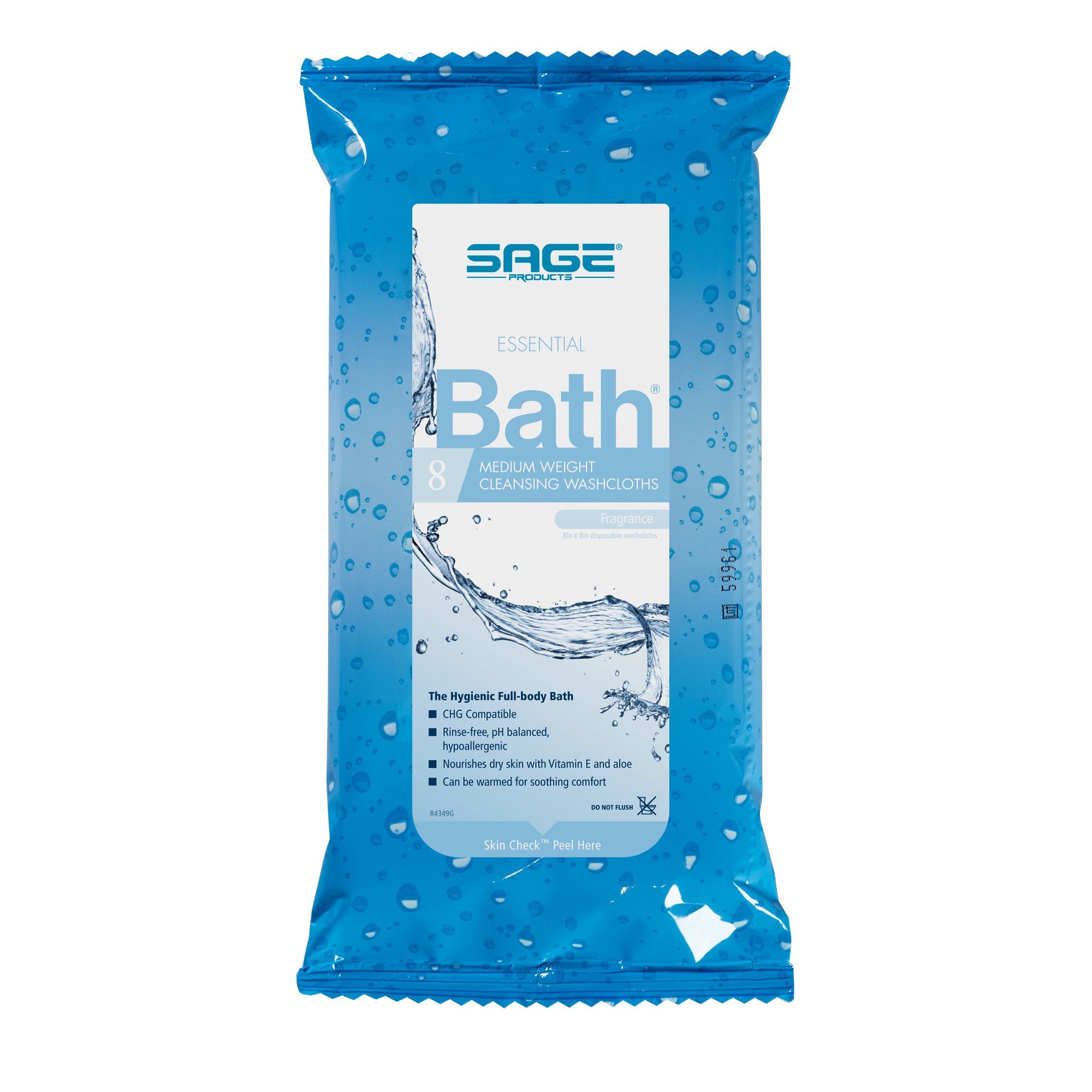 Rinse-Free Bath Wipe Essential Bath Medium Weight Soft Pack Scented 8 Count, Packaging Type- Box
