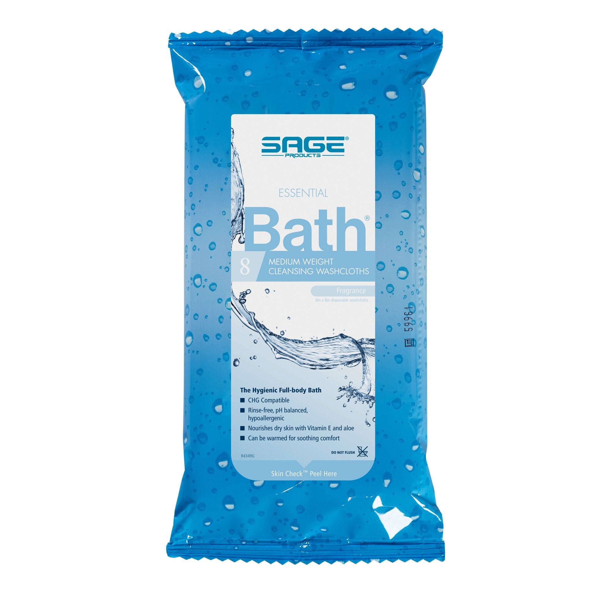 Rinse-Free Bath Wipe Essential Bath Medium Weight Soft Pack Scented 8 Count, Packaging Type- Box