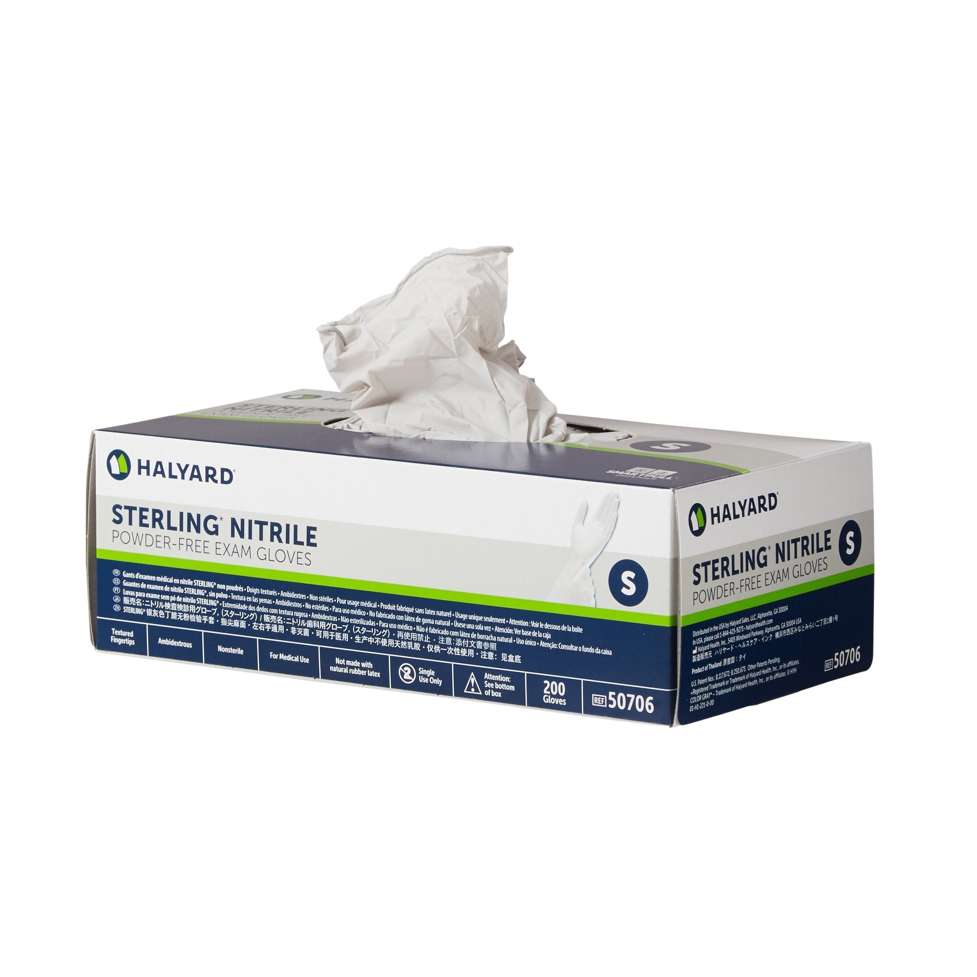 Guante de examen STERLING pequeño, no estéril, de nitrilo, longitud de puño estándar, con puntas de los dedos texturizadas, color gris, probado para quimioterapia