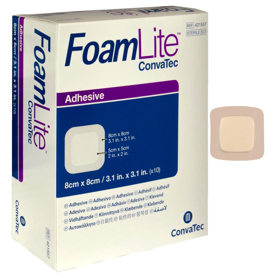 Thin Foam Dressing FoamLite 3-1/4 X 3-1/4 Inch With Border Film Backing Silicone Adhesive Square Sterile, Packaging Type- Box