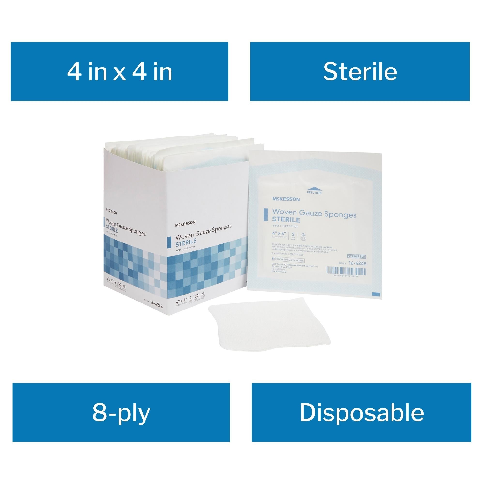 Gauze Sponge McKesson 4 X 4 Inch 8-Ply Sterile 2 per Pack