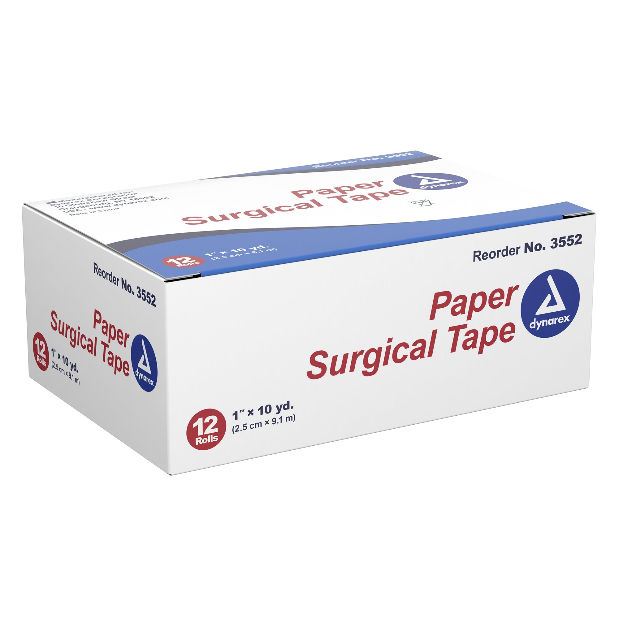 Medical Tape Dynarex White 1 Inch X 10 Yard Paper NonSterile | 12Box/Case