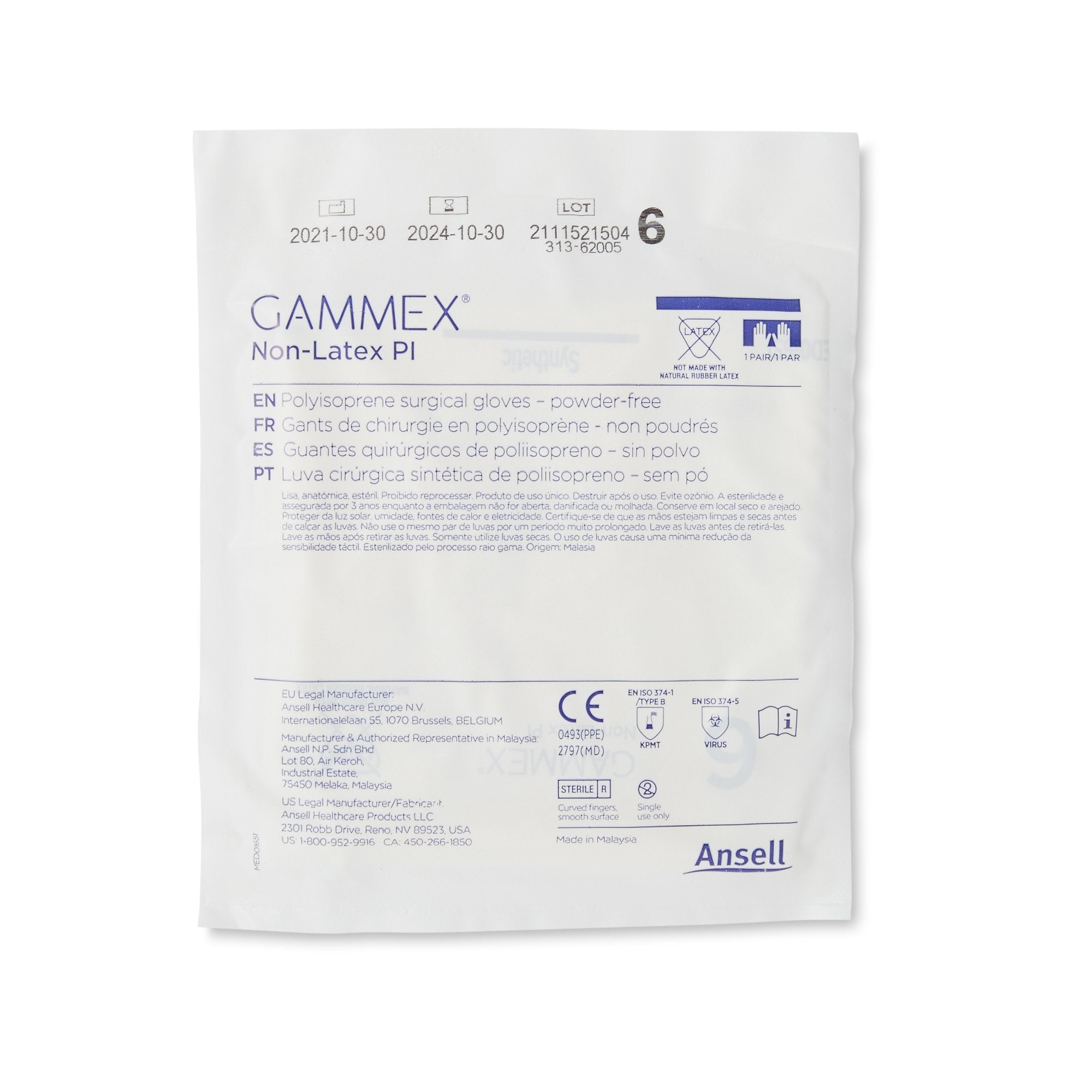 gammex non latex pi polyisoprene surgical glove size 6 white gammex non latex pi surgical glove mk765476bx
