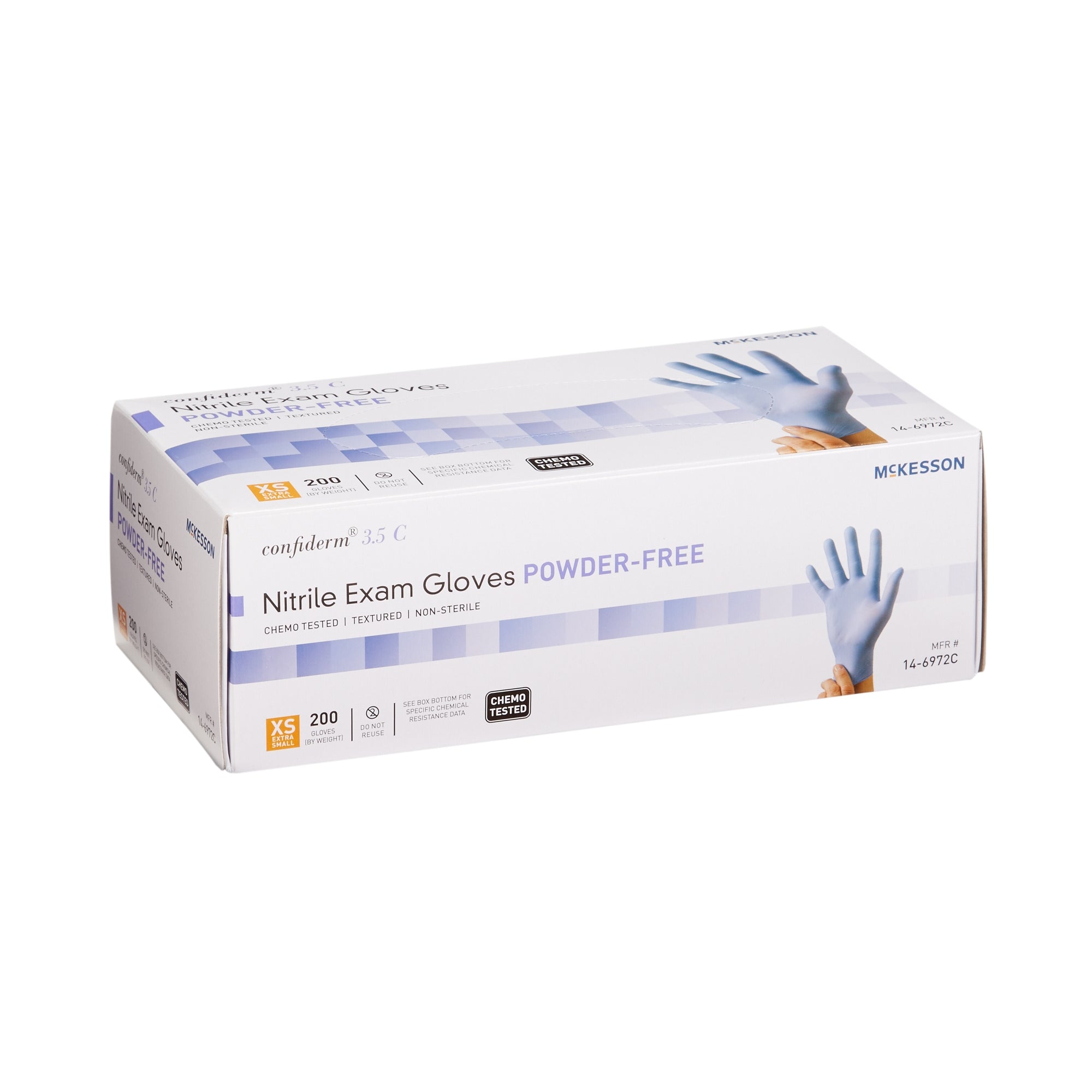 Exam Glove McKesson Confiderm 3.5C X-Small NonSterile Nitrile Standard Cuff Length Textured Fingertips Blue Chemo Tested | 10Box/Case