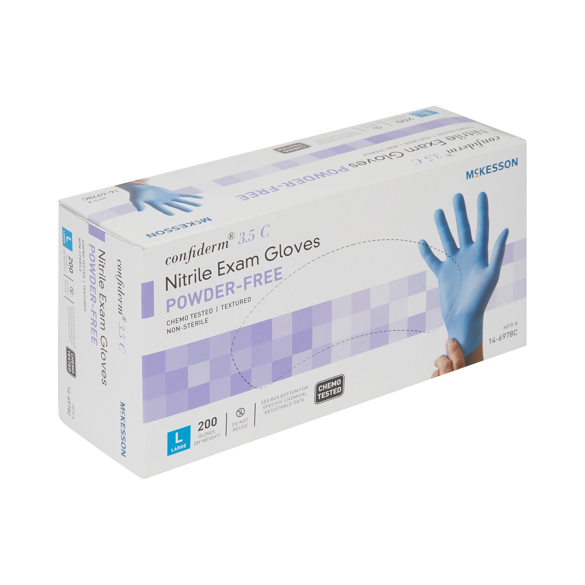 Exam Glove McKesson Confiderm 3.5C Large NonSterile Nitrile Standard Cuff Length Textured Fingertips Blue Chemo Tested | 10Box/Case