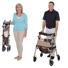 Elite Travel Rollator - Lightweight, foldable design for easy transport. Features ergonomic hand grips and adjustable height for comfort. Perfect for mobility on the go!