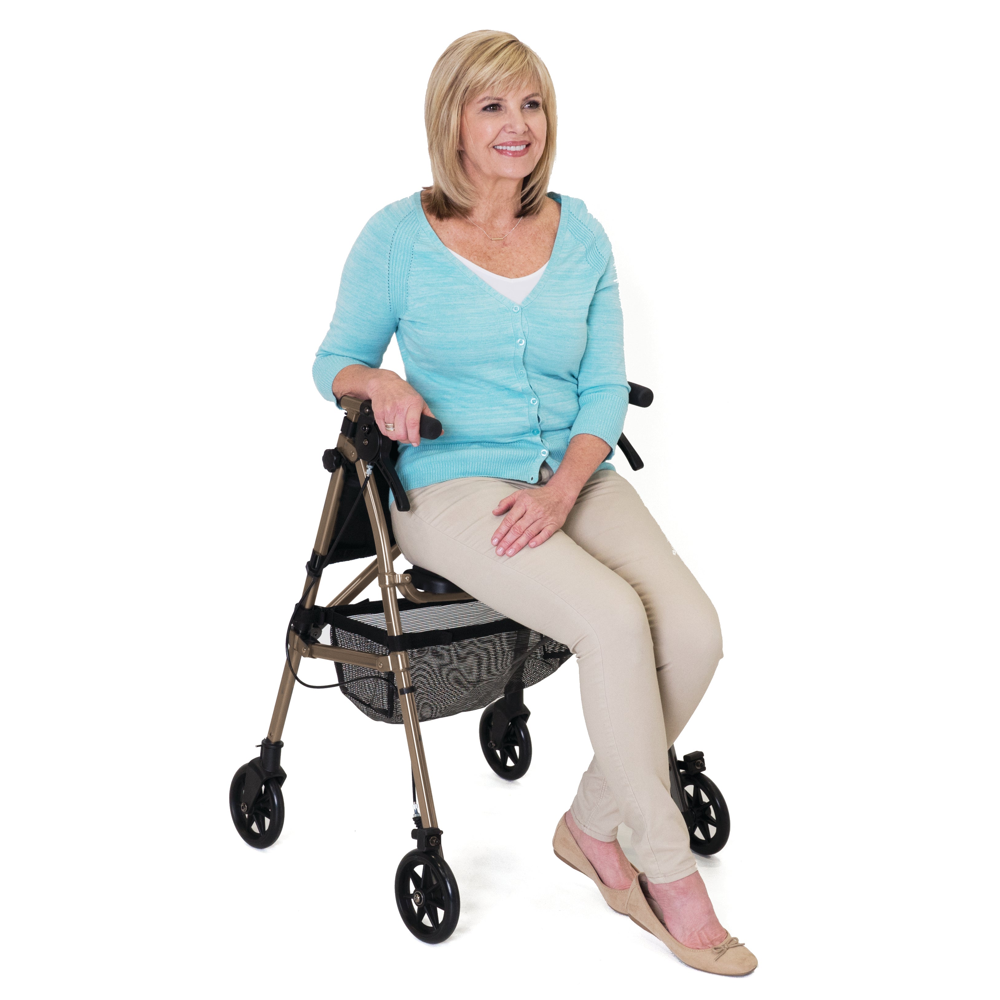 Elite Travel Rollator - Lightweight, foldable design for easy transport. Features ergonomic hand grips and adjustable height for comfort. Perfect for mobility on the go!