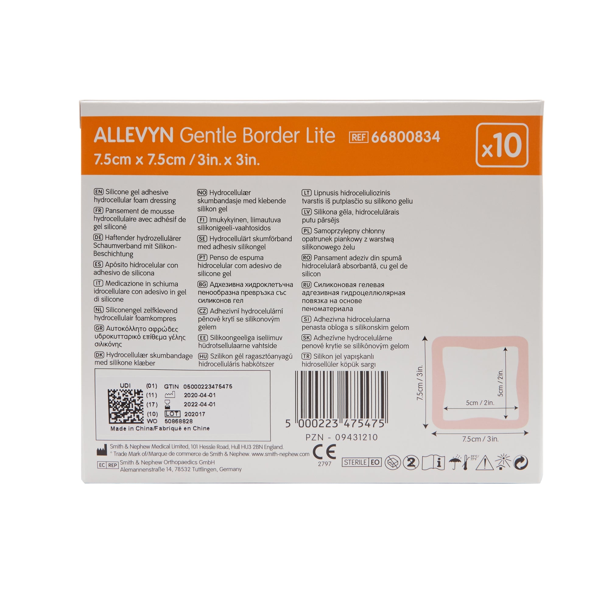 Thin Foam Dressing Allevyn Gentle Border Lite 3 X 3 Inch With Border Film Backing Silicone Gel Adhesive Square Sterile,Packaging Type- Box