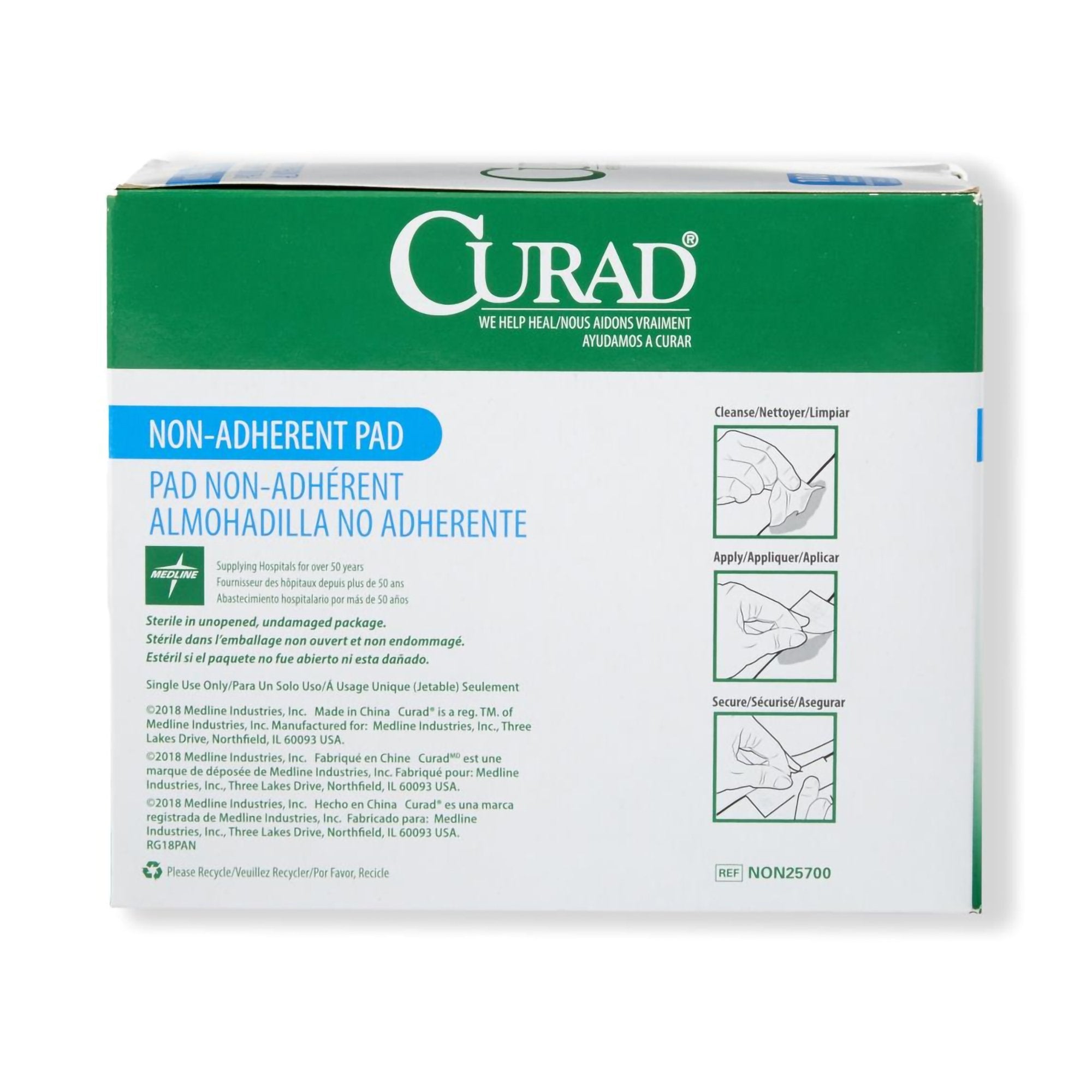 Non-Adherent Dressing Curad 2 X 3 Inch Sterile 100 per Pack, Packaging Type- Box
