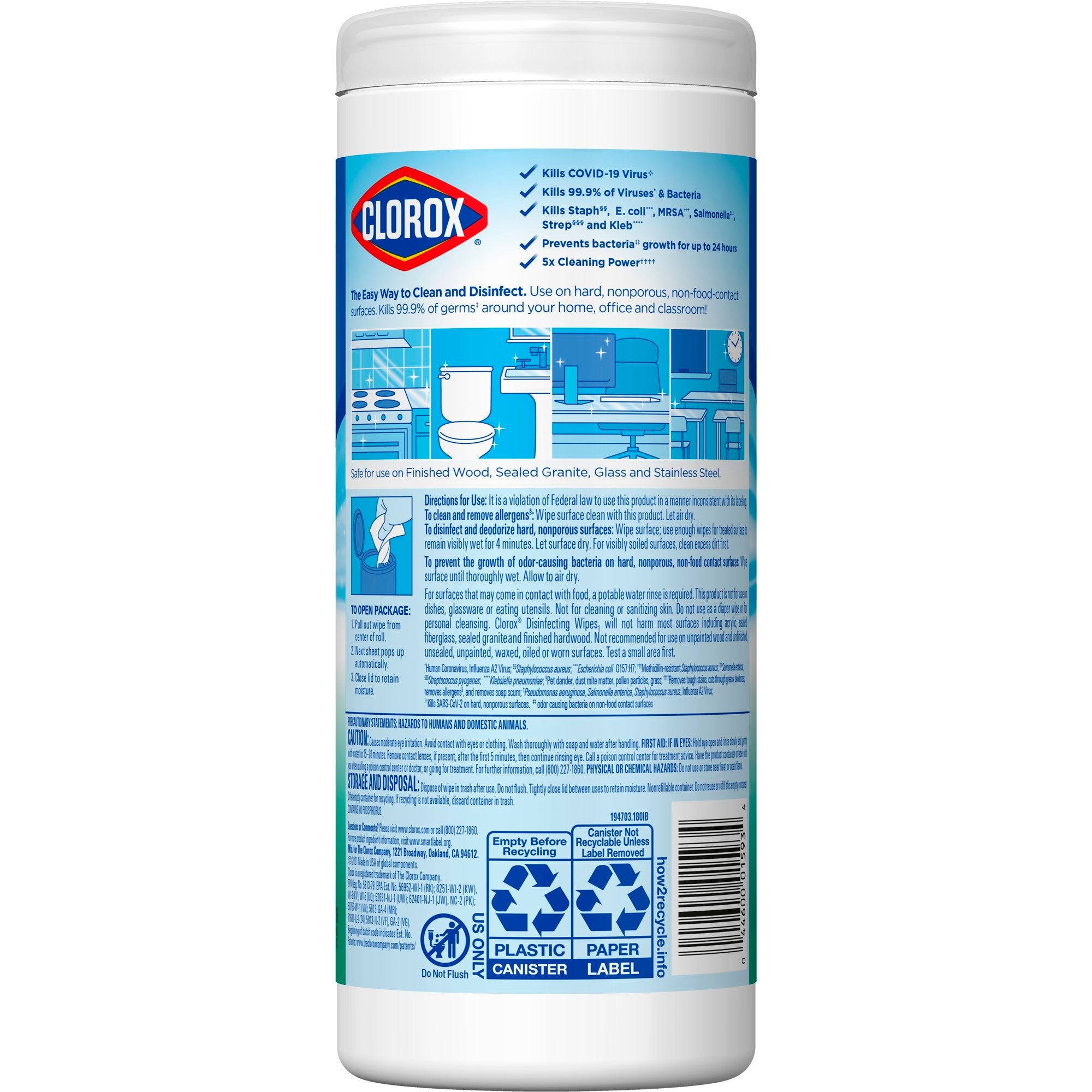 Clorox Surface Disinfectant Cleaner Premoistened Bleach Free Manual Pull Wipe 35 Count Canister Fresh Scent NonSterile | 12COUNT/CASE
