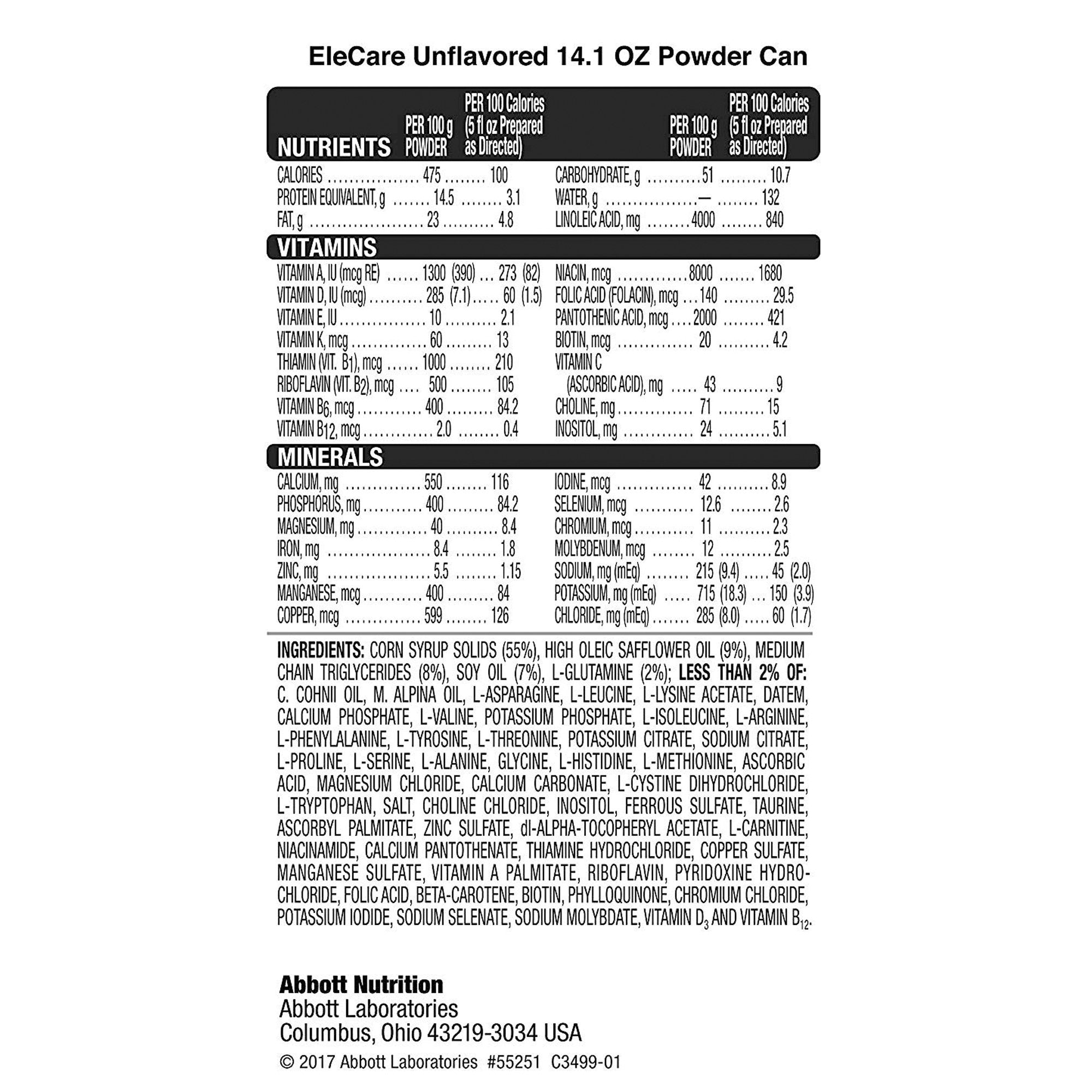 Infant Formula EleCare Unflavored 14.1 oz. Can Powder Iron Food Allergies,Packaging Type- Each