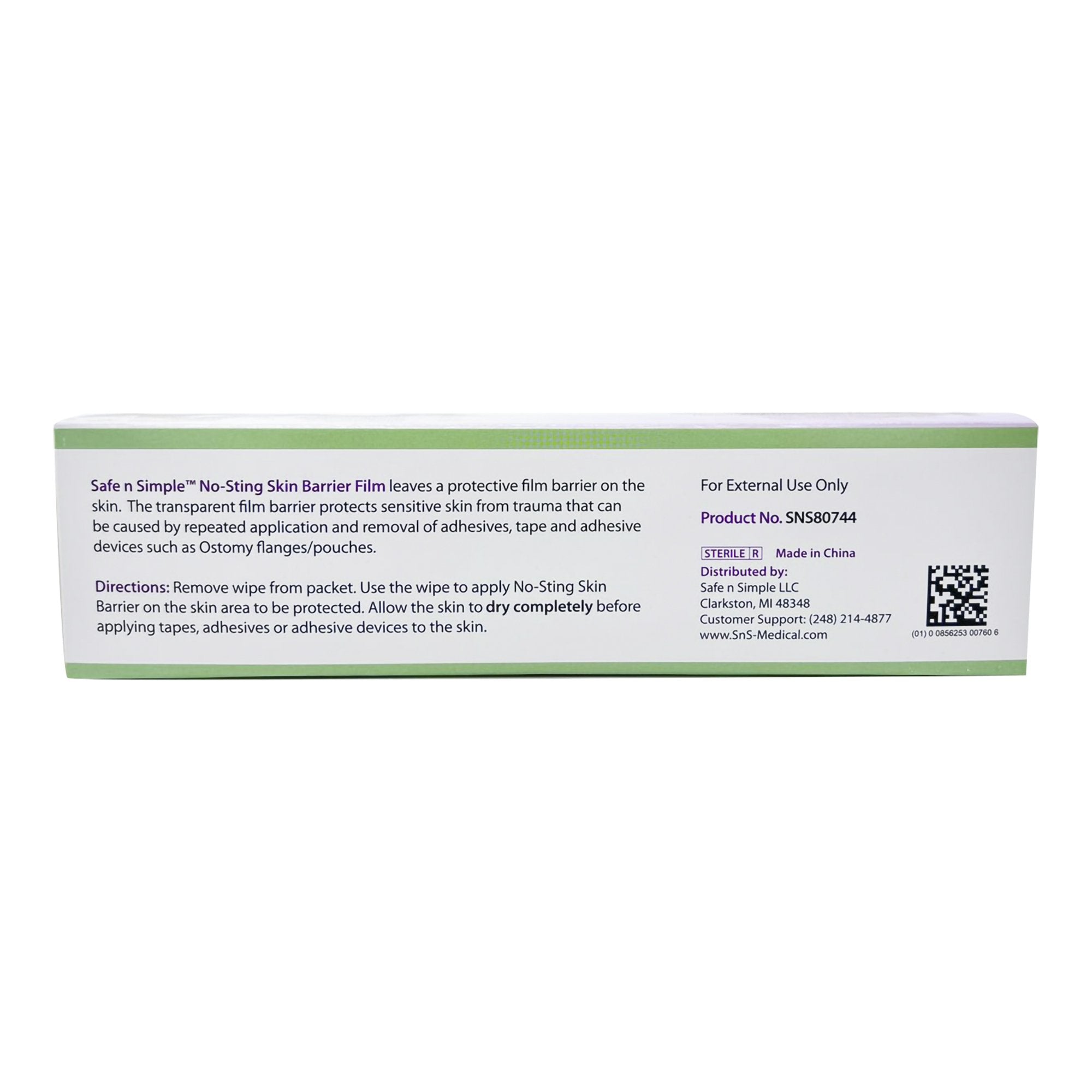 Toallita protectora para la piel, segura y sencilla, sin irritación, 60 %/20 % de concentración, agua purificada, polivinilpirrolidona, glicerina y propilenglicol, paquete individual estéril. Tipo de embalaje: caja. 