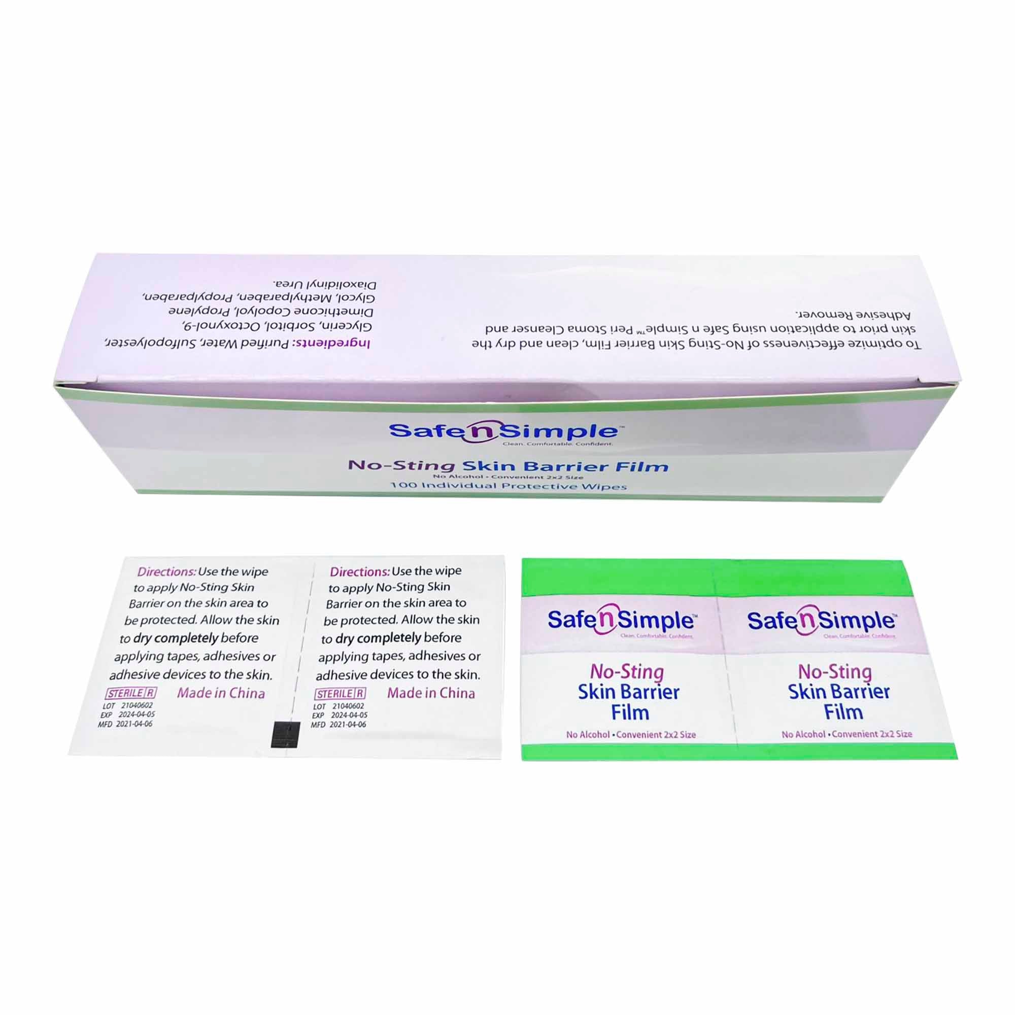 Skin Barrier Wipe Safe N Simple™ No-Sting 60% / 20% Strength Purified Water / Polyvinylpyrrolidone / Glycerin / Propylene Glycol Individual Packet Sterile,  Packaging Type- Case