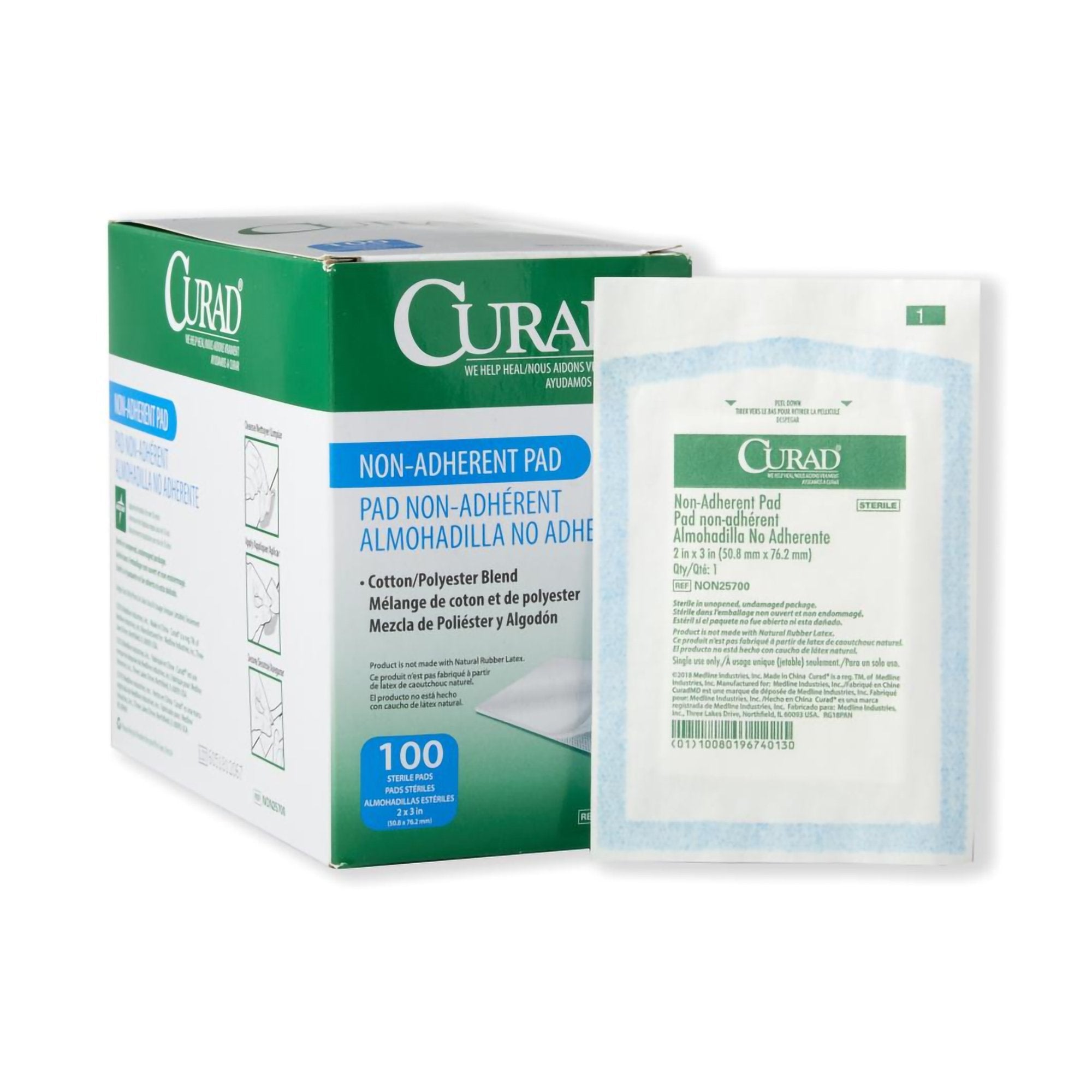Non Adherent Dressing Curad 2 X 3 Inch Sterile 100 per Pack