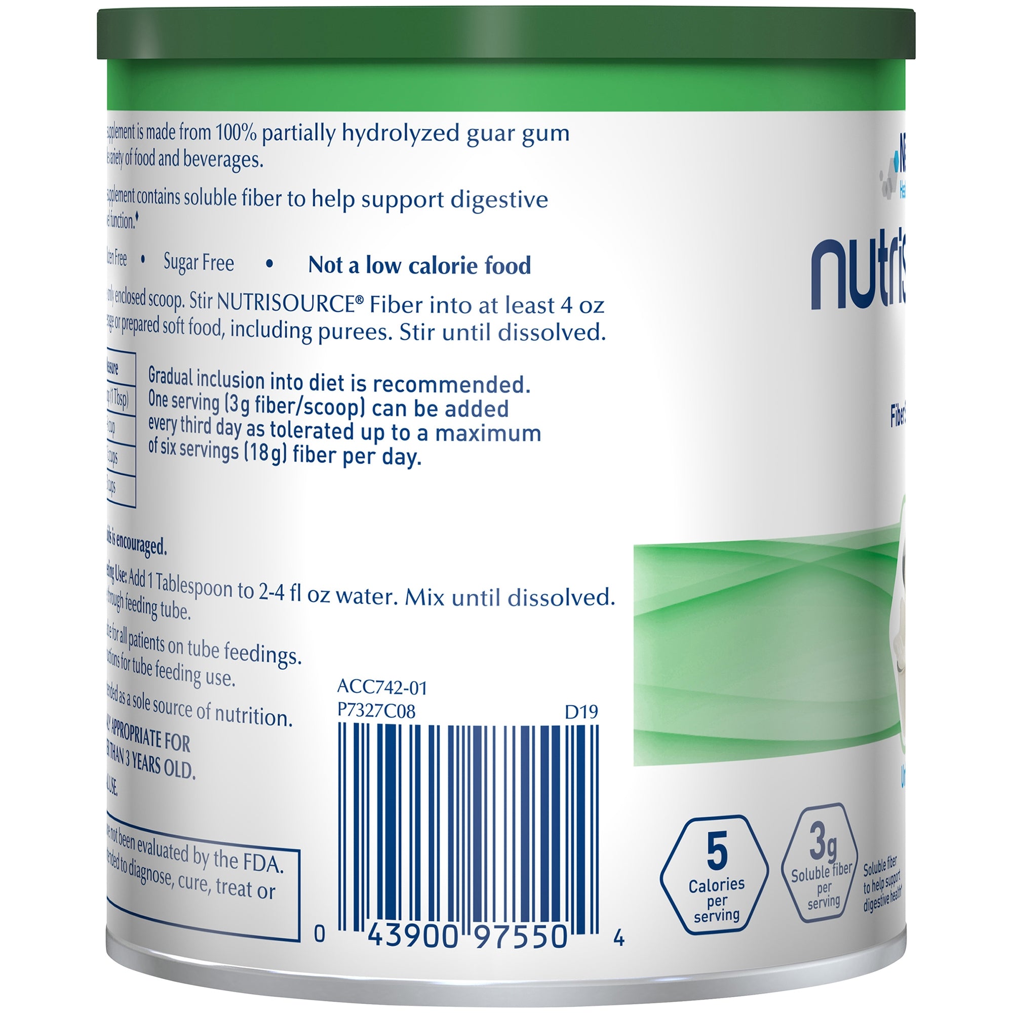 Oral Supplement Nutrisource Fiber Unflavored Powder 7.2 oz. Canister, Packaging Type- Each