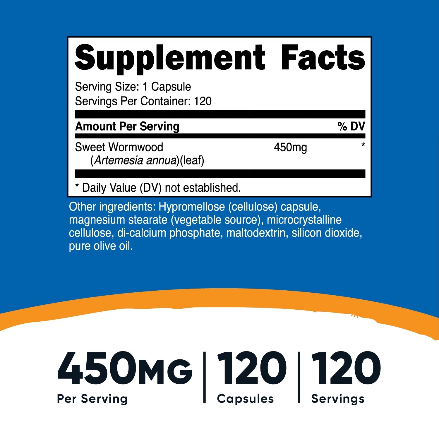 Wormwood Capsules 450Mg 120 Capsules - Gluten Free and Non-Gmo Supplement