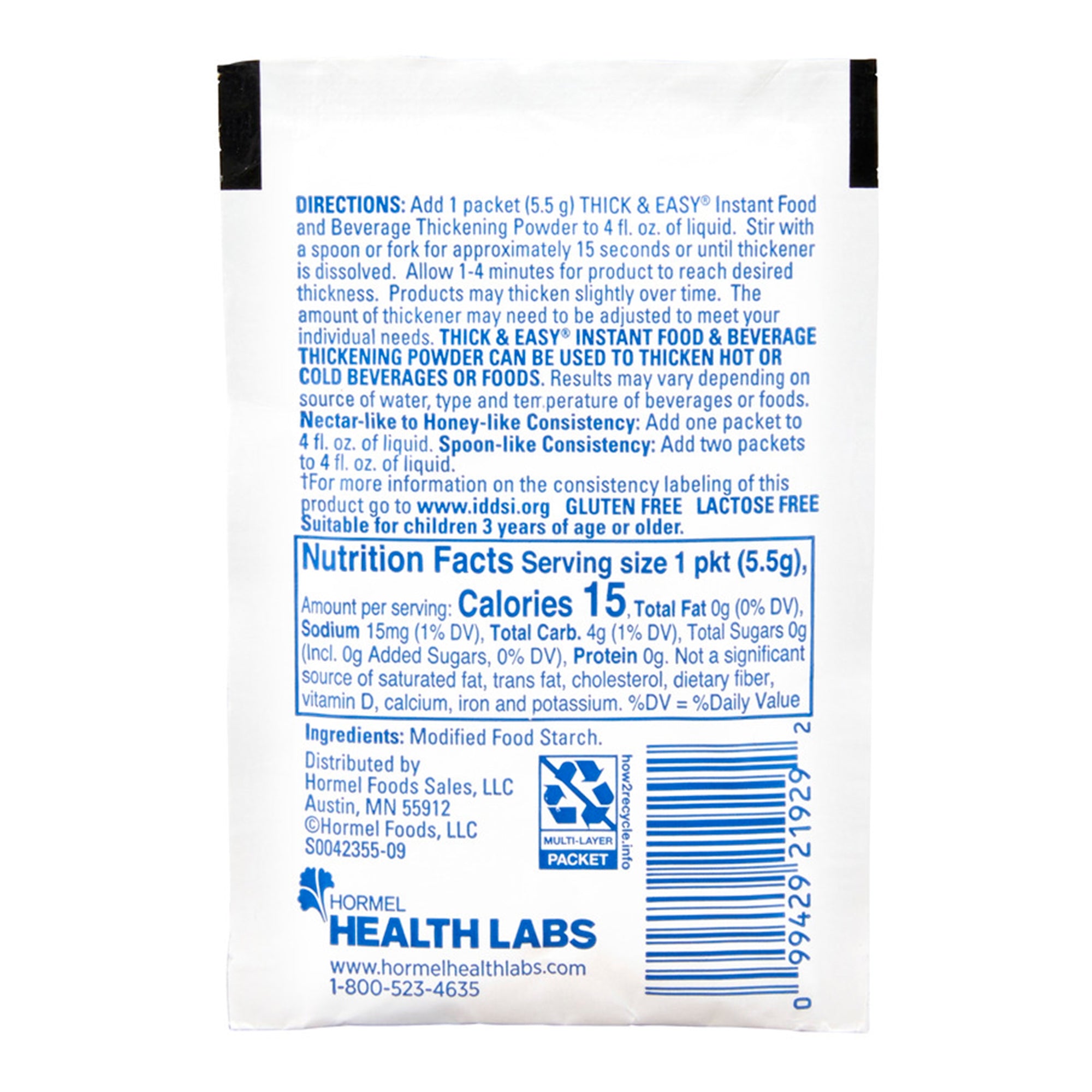 Food and Beverage Thickener Thick & Easy 5.5 Gram Individual Packet Unflavored Powder IDDSI Level 2 Mildly Thick,Packaging Type- Each