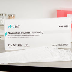 Sterilization Pouch McKesson Argent Sure-Check Ethylene Oxide (EO) Gas / Steam 12 X 18 Inch Transparent / Blue Self Seal Paper / Film 8 X 16 Inch · Case of 1000