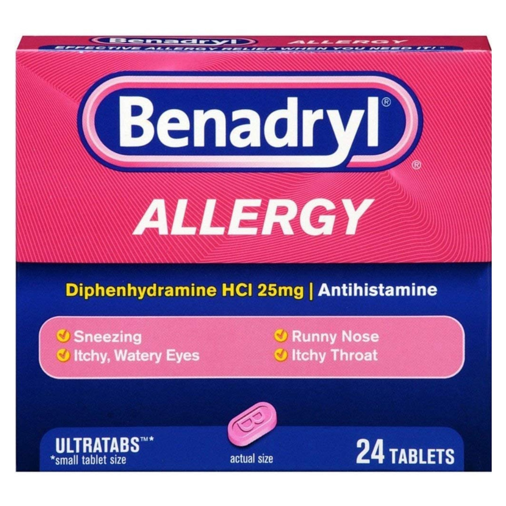 Allergy Relief Benadryl 25 mg Strength Tablet 24 per Box,Packaging Type- Box