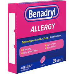 Allergy Relief Benadryl 25 mg Strength Tablet 24 per Box,  Packaging Type- Case