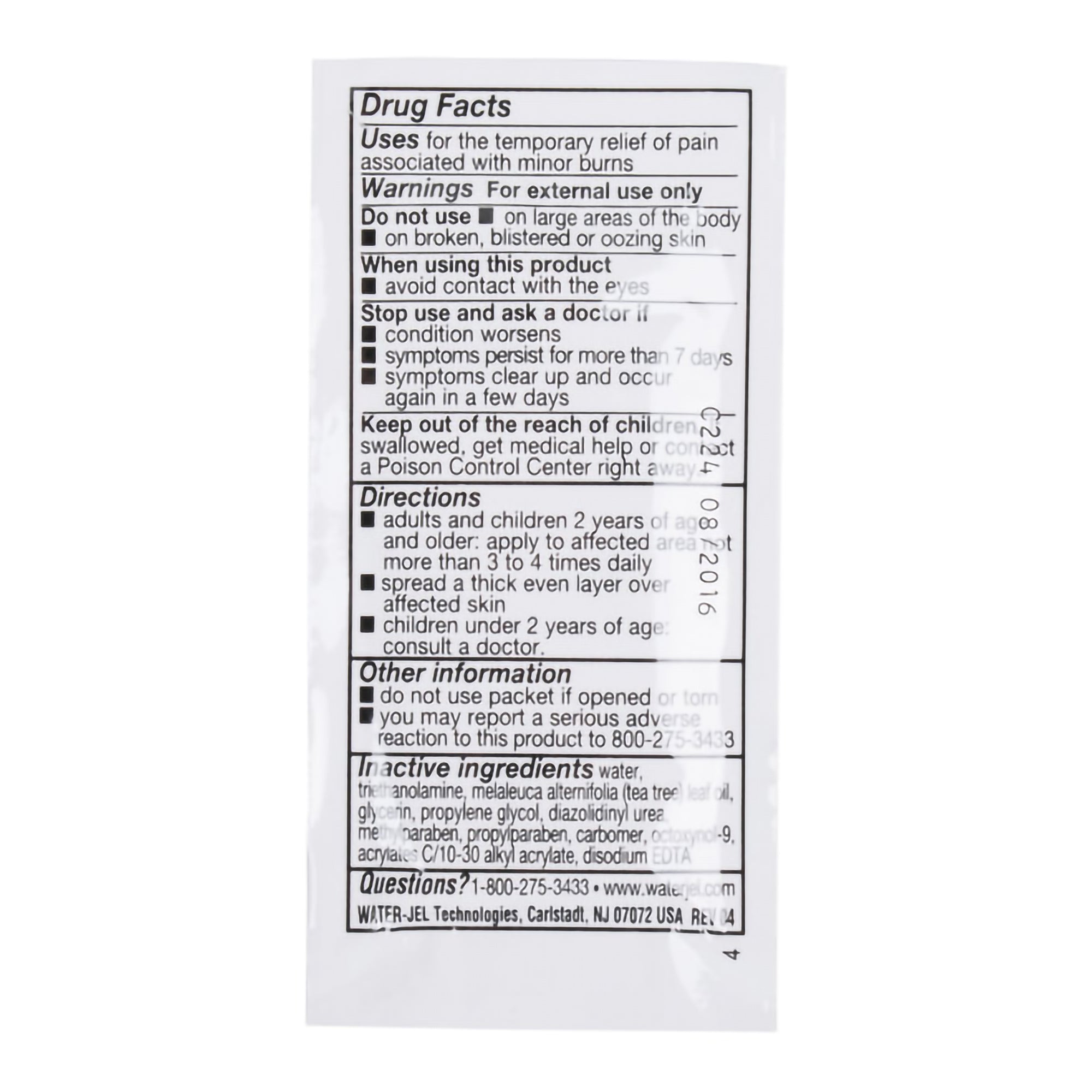 Burn Relief Lidocaine Water Jel Burn Jel Topical Gel 3.5 Gram Individual Packet,Packaging Type- Box
