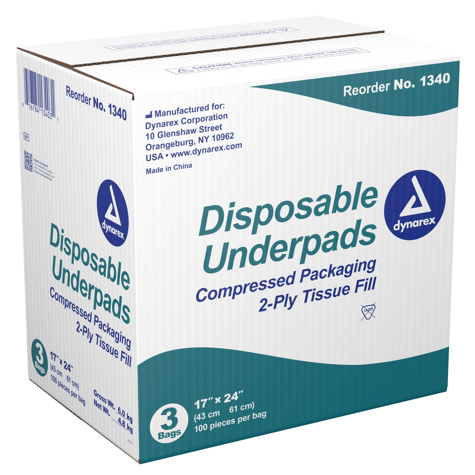 Disposable Underpad Dynarex 17 X 24 Inch Fluff Light Absorbency | 3BG/Case