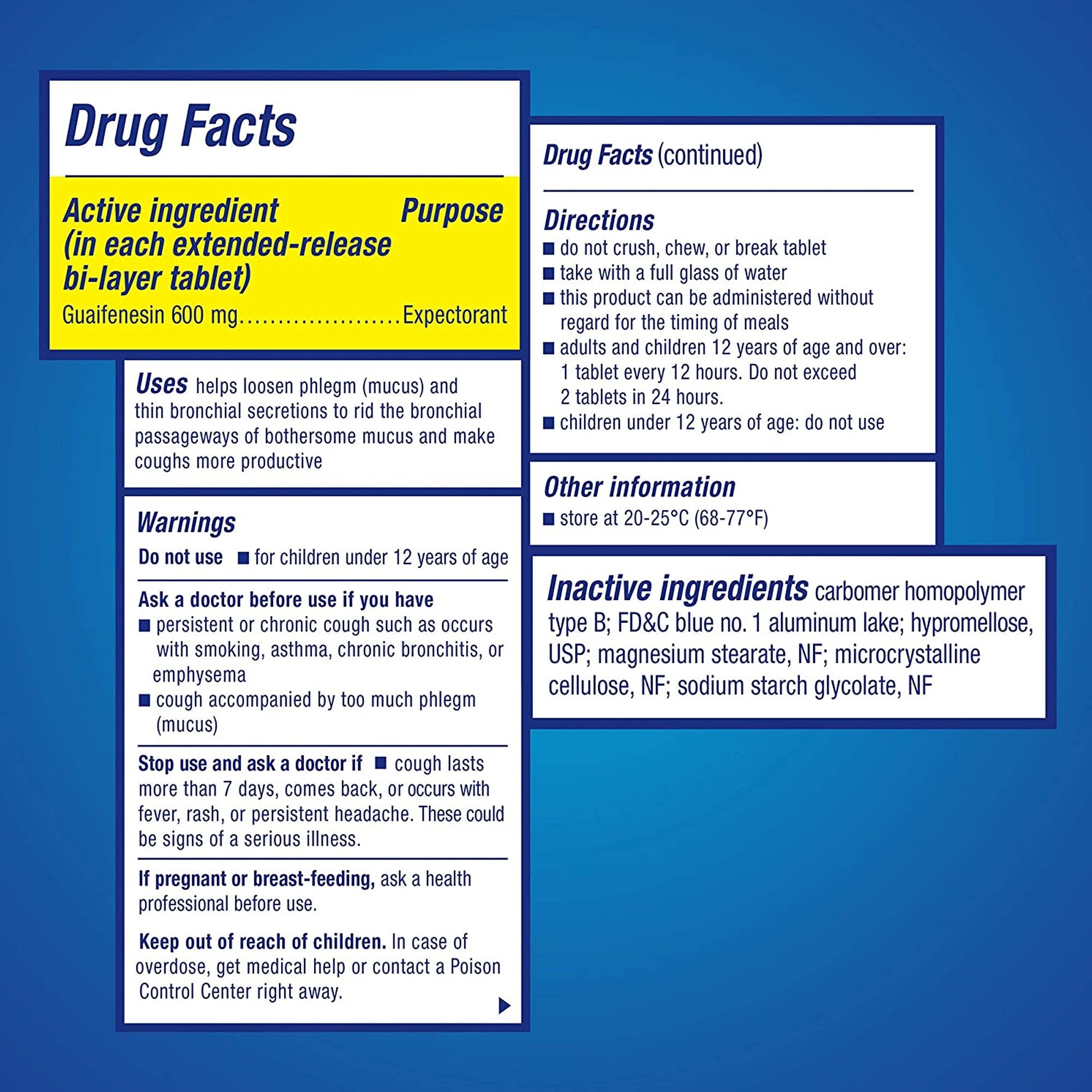 Mucinex® Extended-Release Expectorant – 600 mg Guaifenesin Tablets, Alcohol-Free (Box of 40)