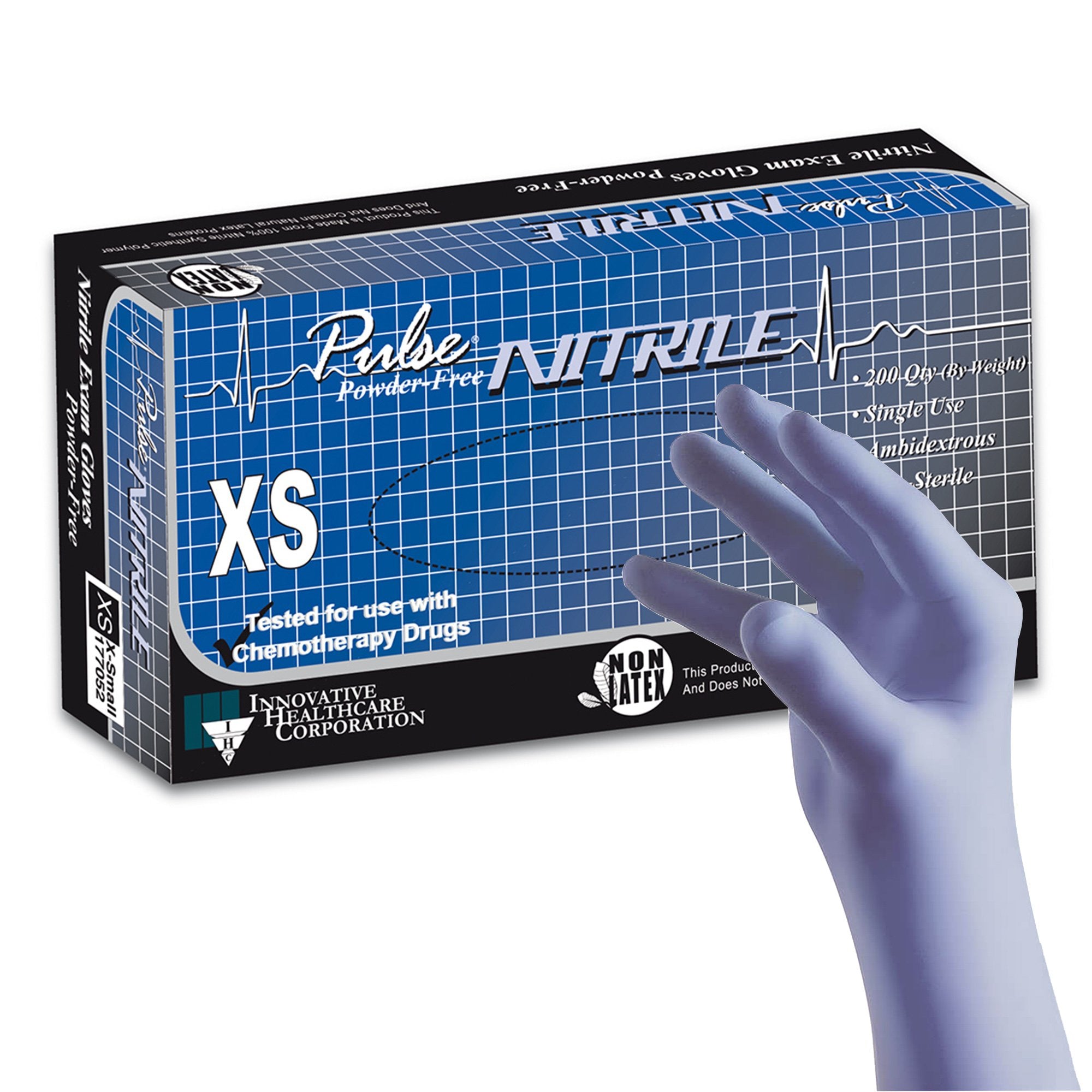 Exam Glove Pulse Nitrile X-Small NonSterile Nitrile Standard Cuff Length Textured Fingertips Aqua Blue Chemo Tested / Fentanyl Tested