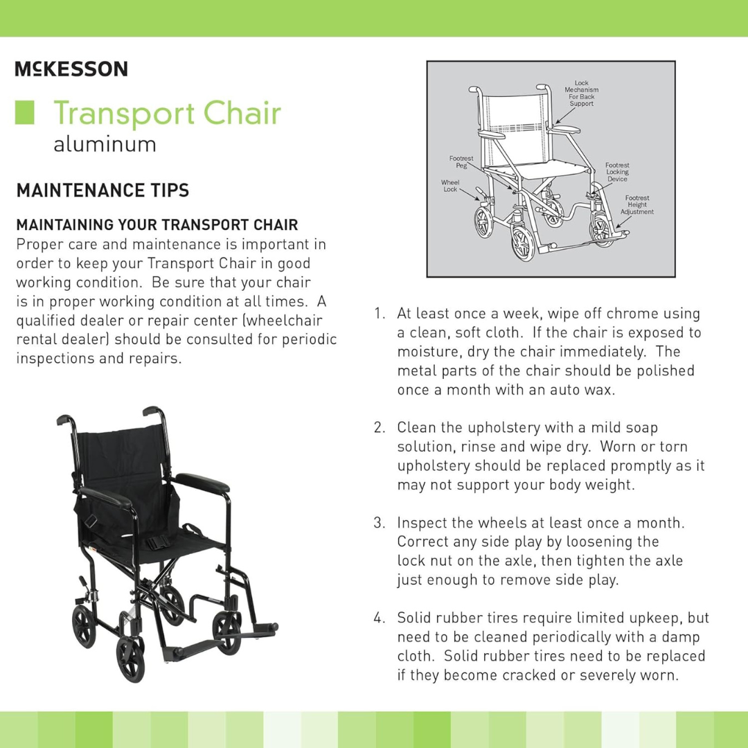 Transport Chair McKesson 19 Inch Seat Width Full Length Arm Swing-Away Footrest Steel Frame with Silver Vein Finish