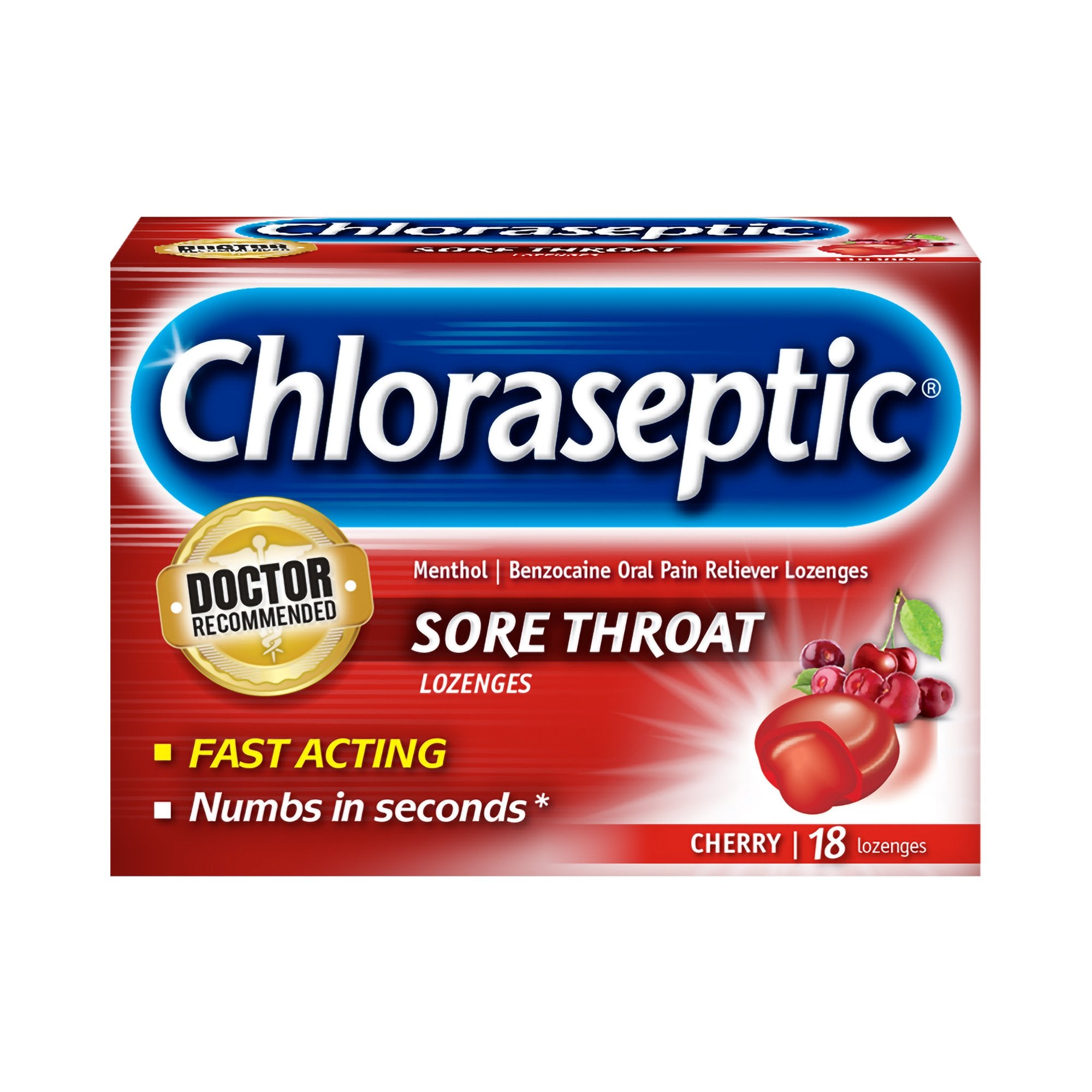 Sore Throat Relief Chloraseptic 1.4% Strength Lozenge 18 per Box