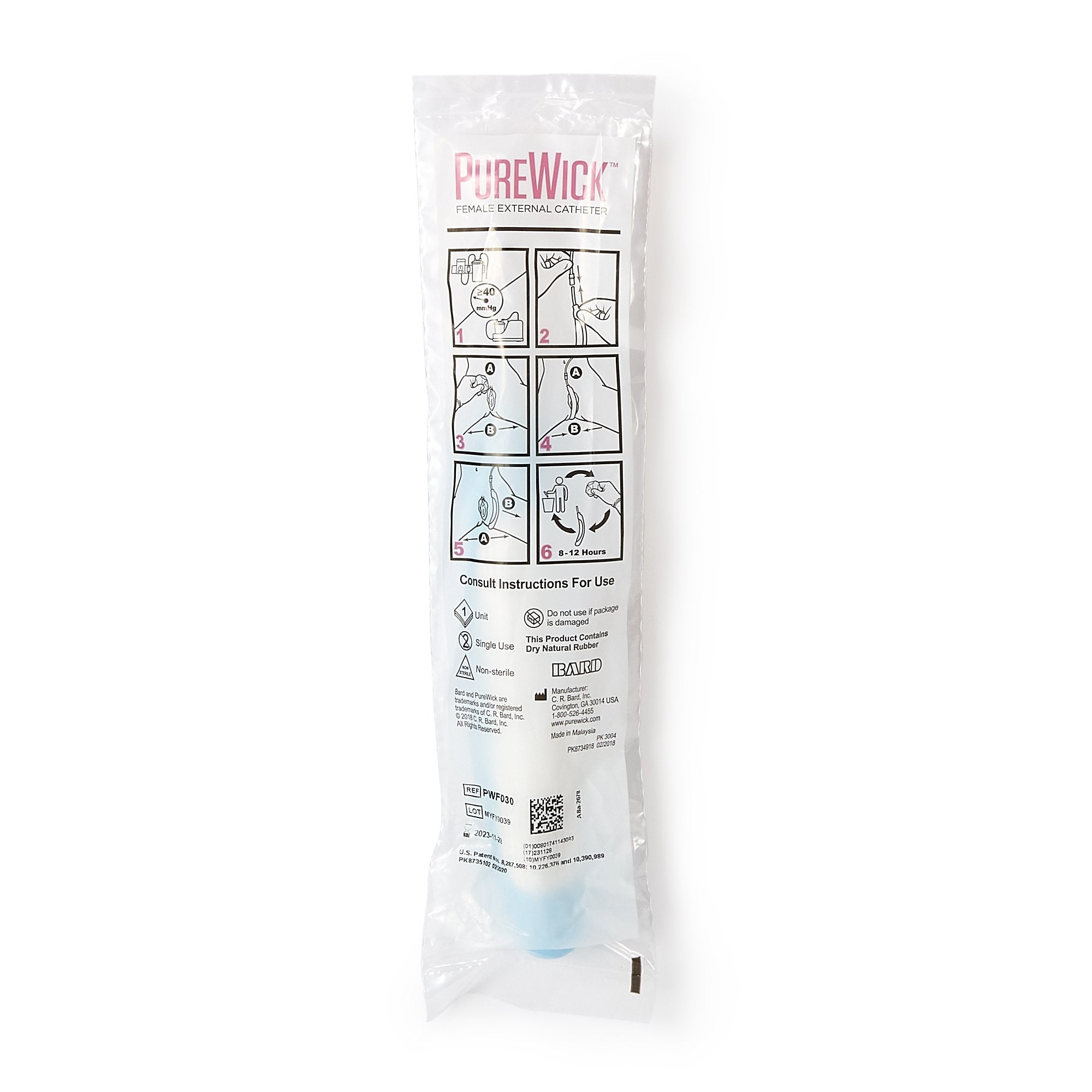 Female External Catheter for Vacuum Suction PureWick Latex One Size Fits Most