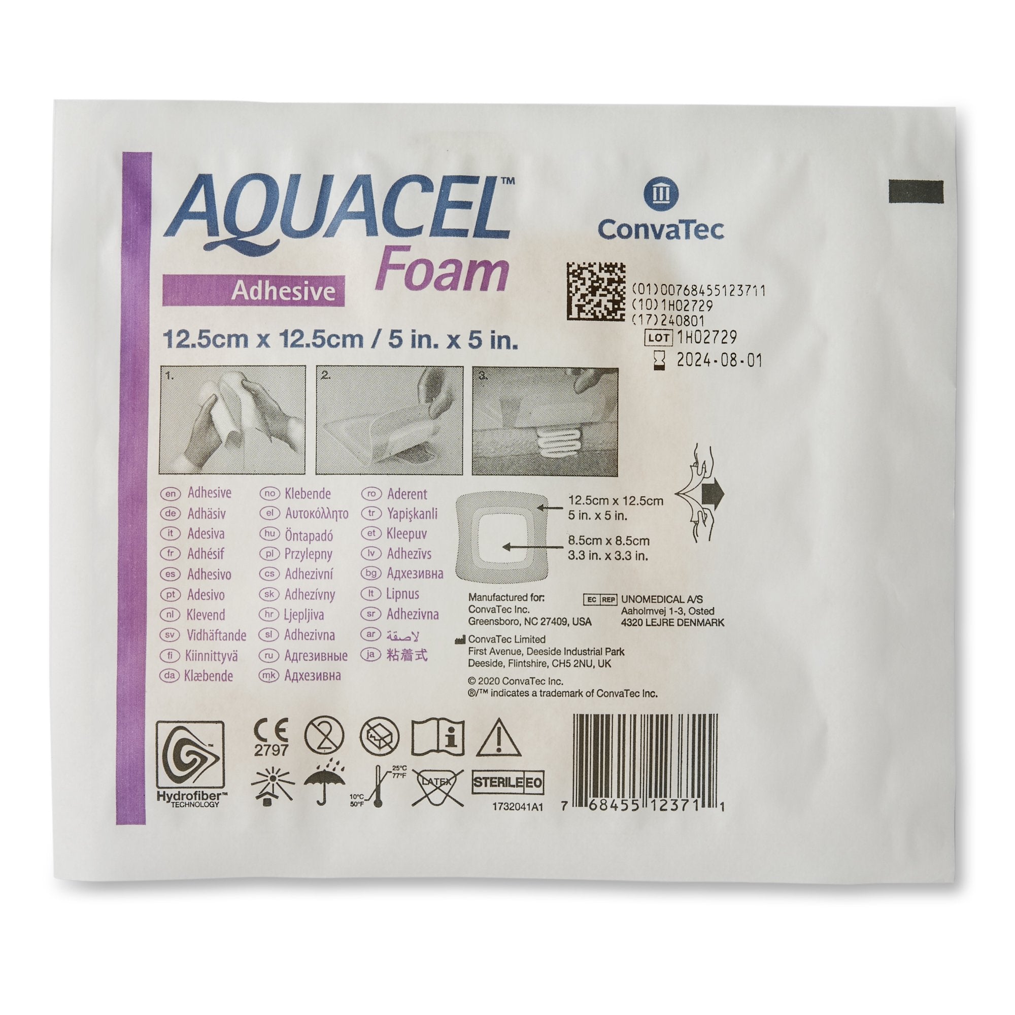 Foam Dressing Aquacel 5 X 5 Inch With Border Waterproof Film Backing Silicone Adhesive Square Sterile,Packaging Type- Box