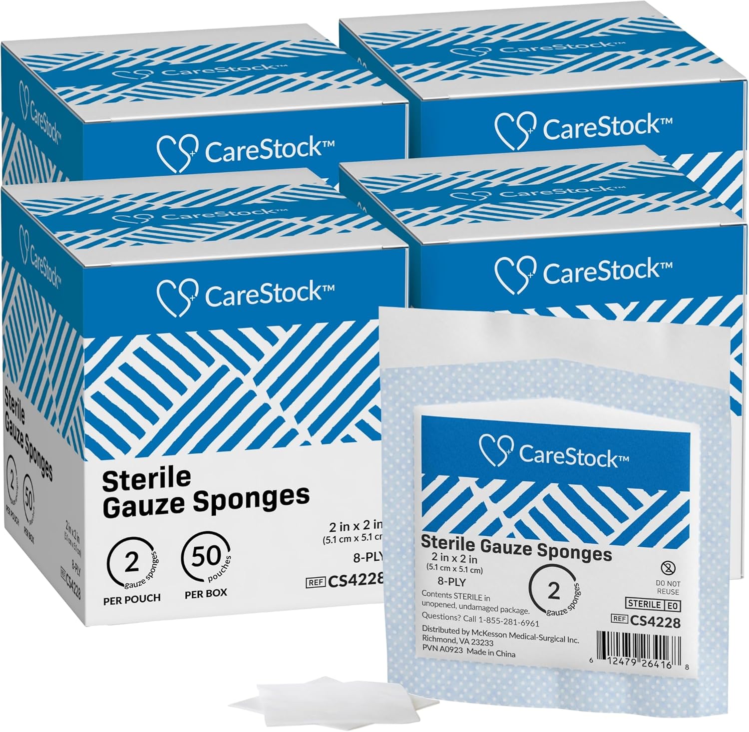 Gauze Sponge CareStock 2 X 2 Inch 8-Ply Sterile 2 per Pack, Packaging Type- Case