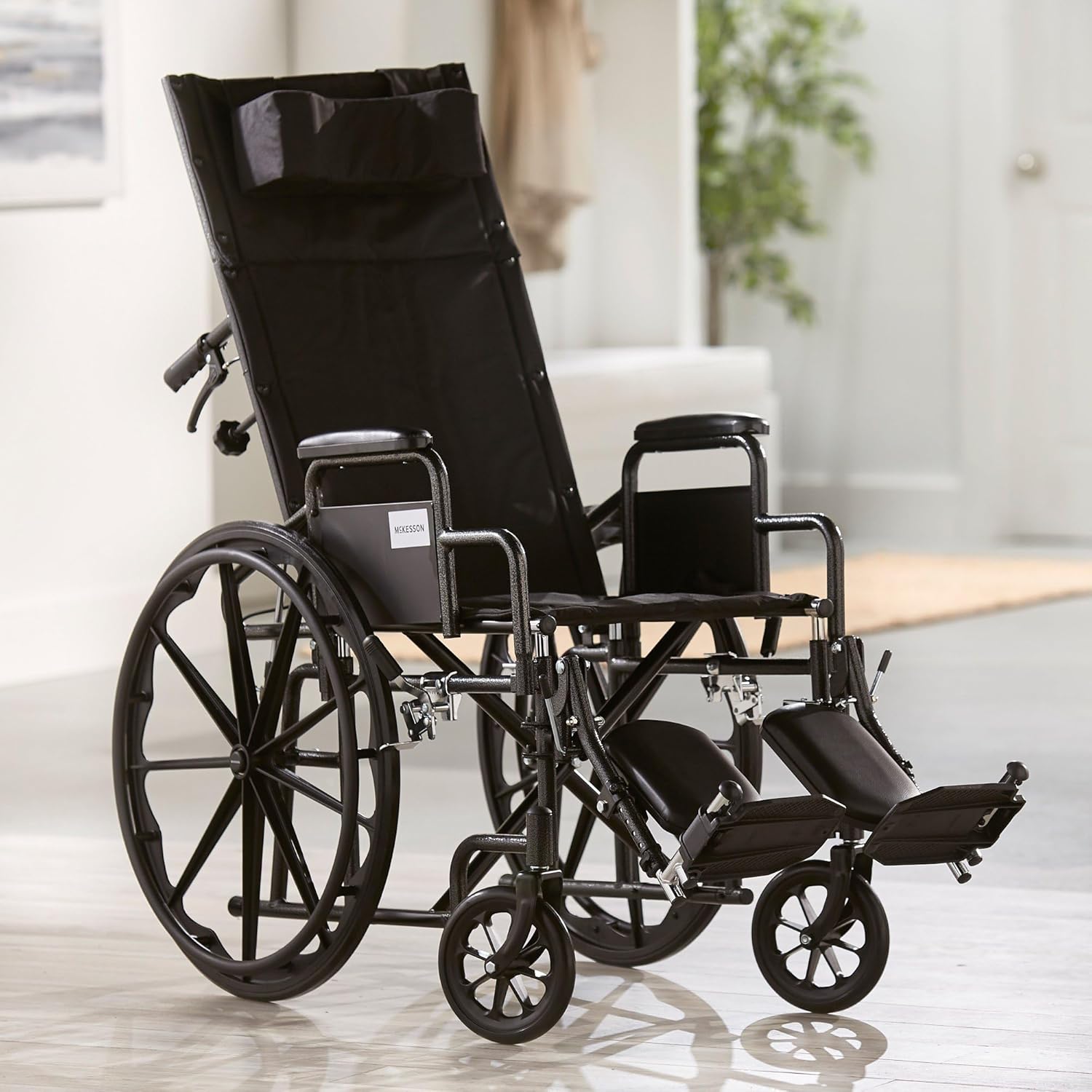 Reclining Wheelchair McKesson Desk Length Arm Swing-Away Elevating Legrest Black Upholstery 18 Inch Seat Width Adult 300 lbs. Weight Capacity, Packaging Type- Each