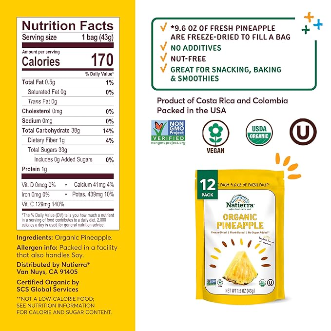 Natierra Freeze Dried - Pineapples - Case Of 12 - 1.5 Oz.