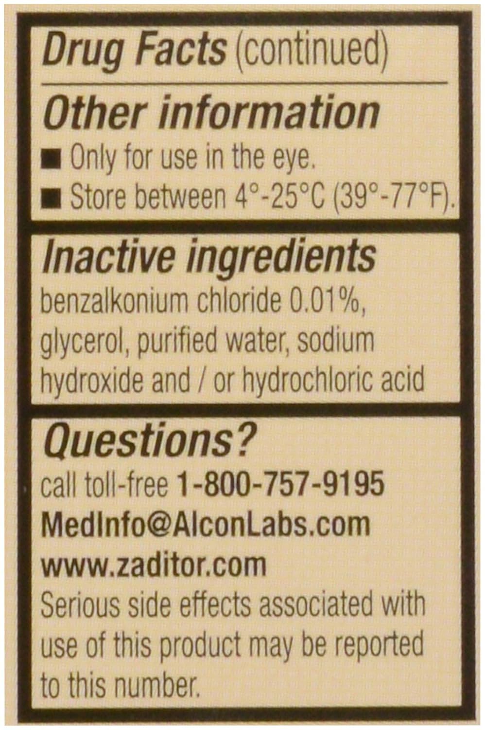 Gotas para los ojos Zaditor para el alivio de la alergia, 0.17 oz., empaque individual