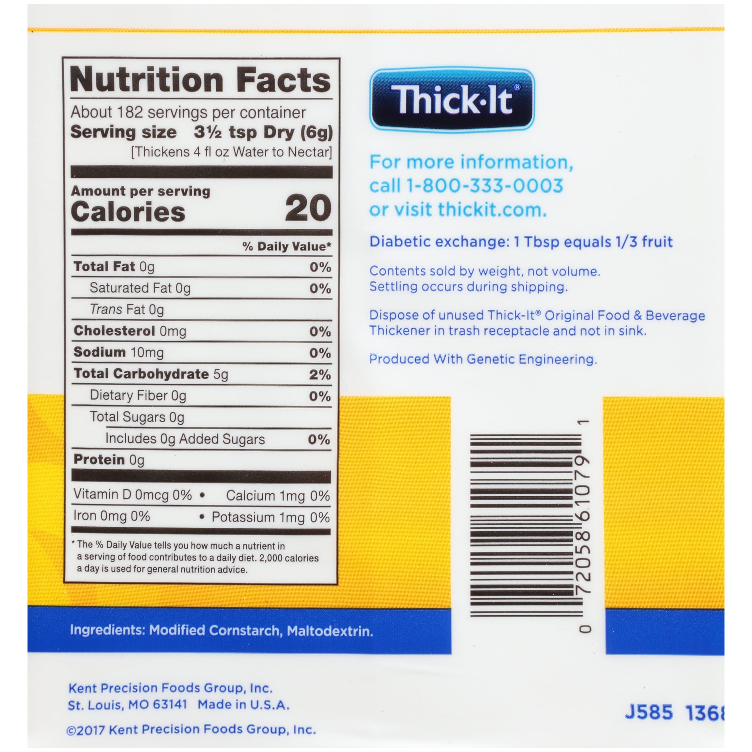 Food and Beverage Thickener Thick-It Original 36 oz. Canister Unflavored Powder IDDSI Level 0 Thin,Packaging Type- Each