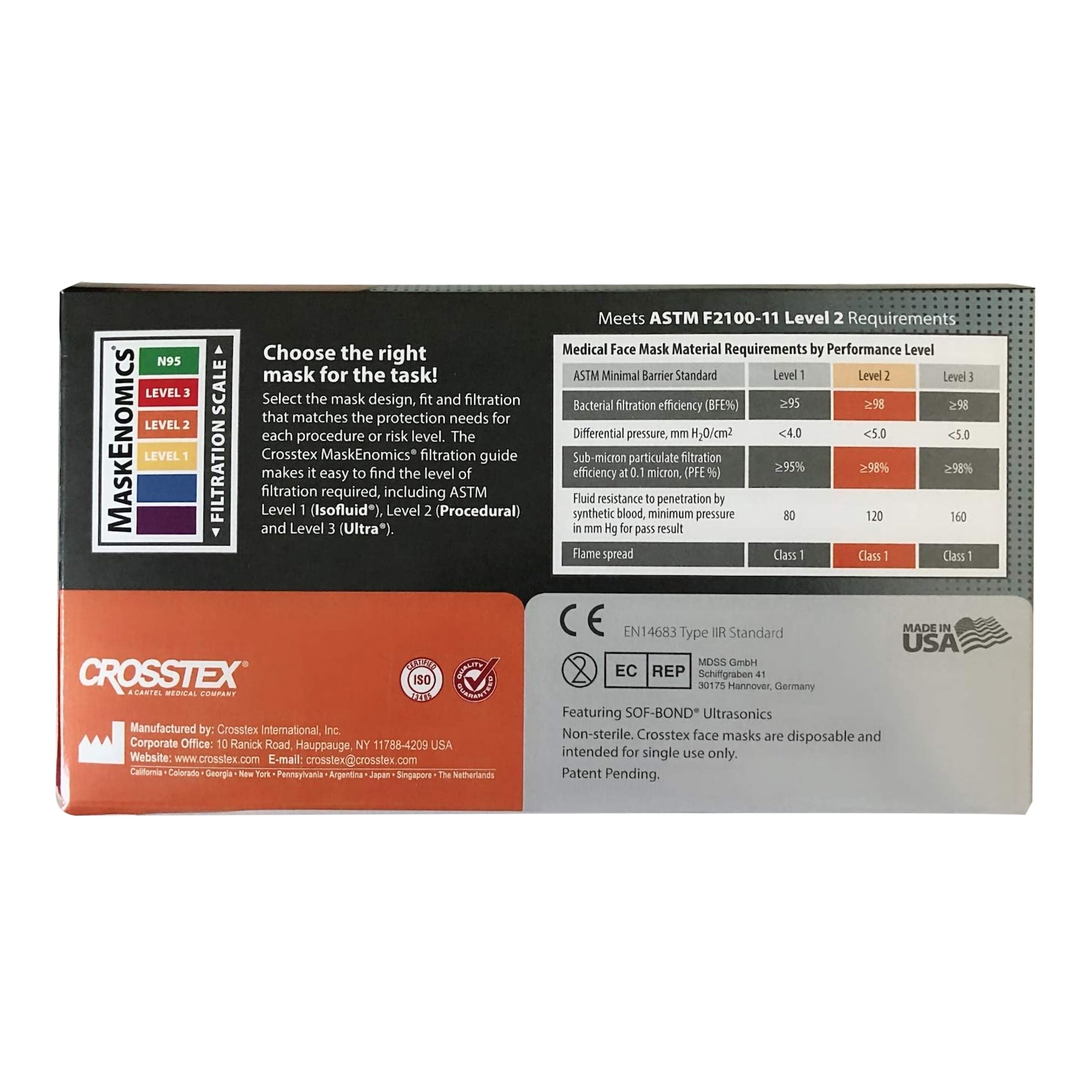 Procedure Mask Crosstex ASTM Level 2 Earloops One Size Fits Most,Packaging Type- Box
