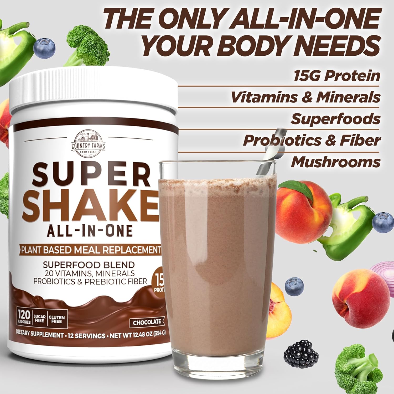 Country Farms - Super Shake Powder Chocolate - 1 Each-12.48 Oz