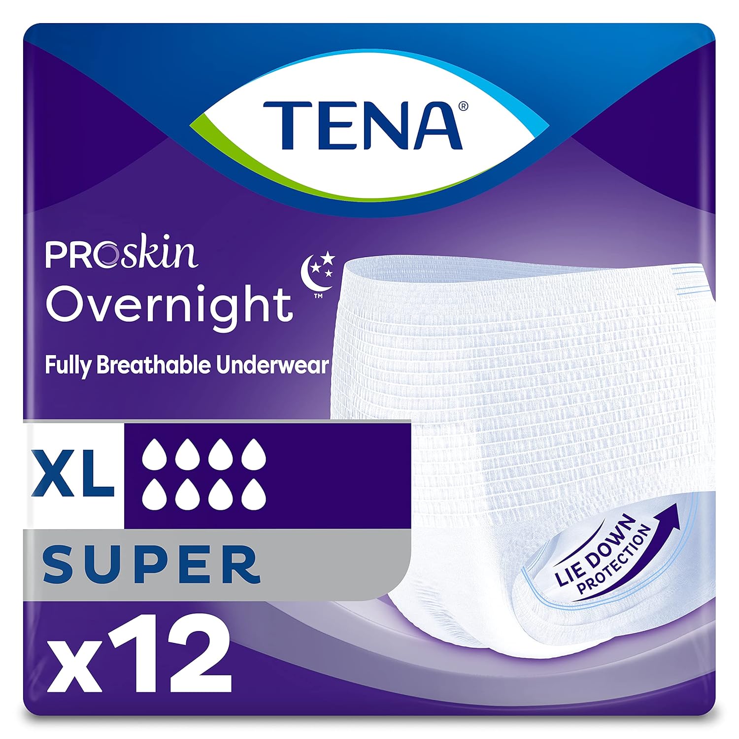 Unisex Adult Absorbent Underwear TENA ProSkin Overnight Super Pull On with Tear Away Seams X-Large Disposable Heavy Absorbency, Packaging Type- Case
