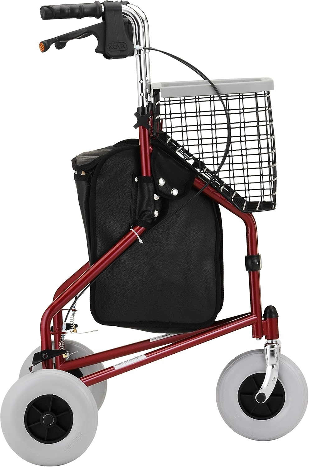 3 Wheel Rollator Traveler Red Adjustable Height / Folding Aluminum Frame, Packaging Type- Each