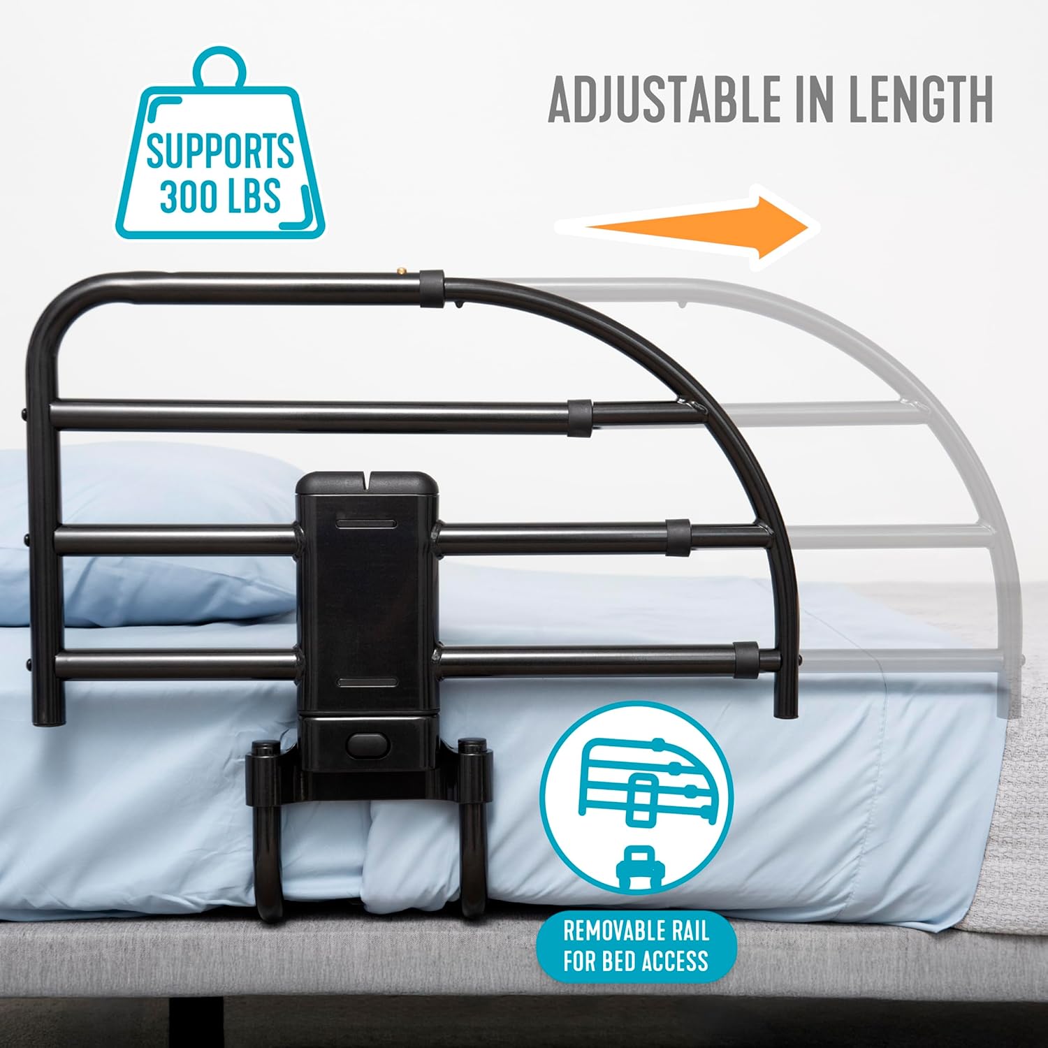 Able Life Click-N-Go Extendable Bed Rail for Wood Adjustable Bed Frames – Removable Handle for Seniors & Elderly. Fits King, Queen, Full & Twin Beds, ASTM Approved.