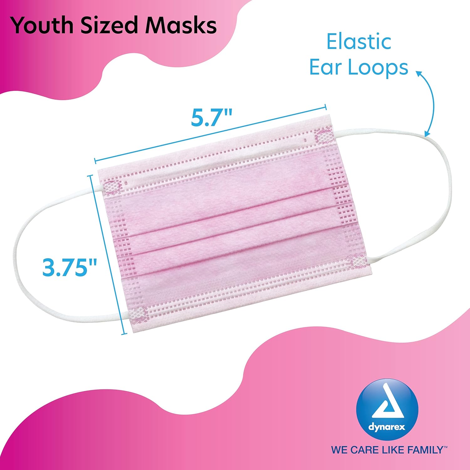 Dynarex Youth Face Masks, Kids Disposable Face Mask with Glass Free Filter & Nose Wire, Pack of 12 Box per Case