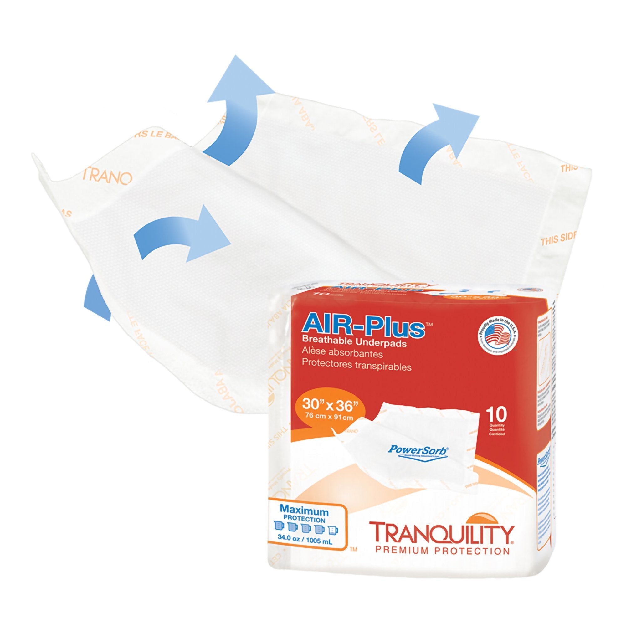 Disposable Underpad Tranquility AIR-Plus 30 X 36 Inch Powersorb Material Heavy Absorbency, Packaging Type- Case
